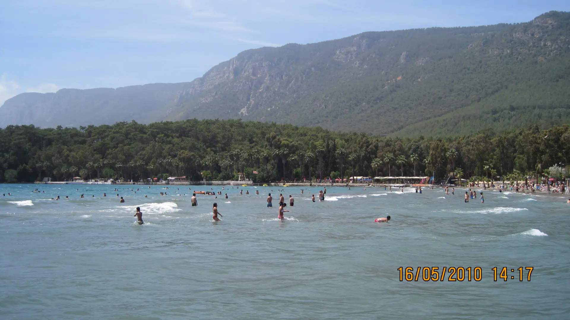 Akyaka beach and Gökova hills across calm blue water