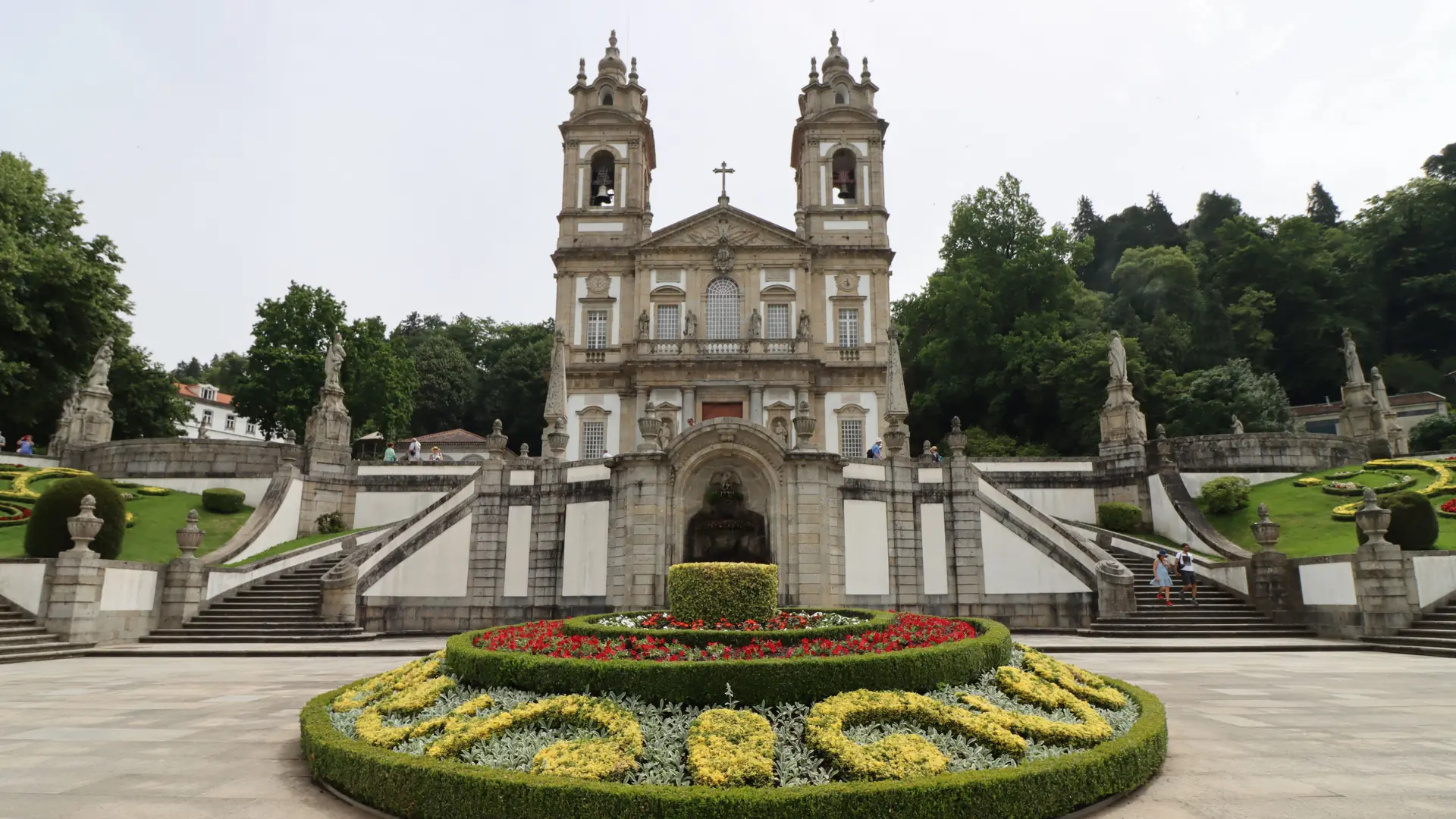 Bom Jesus do Monte basilica and formal gardens above Braga in clear daylight