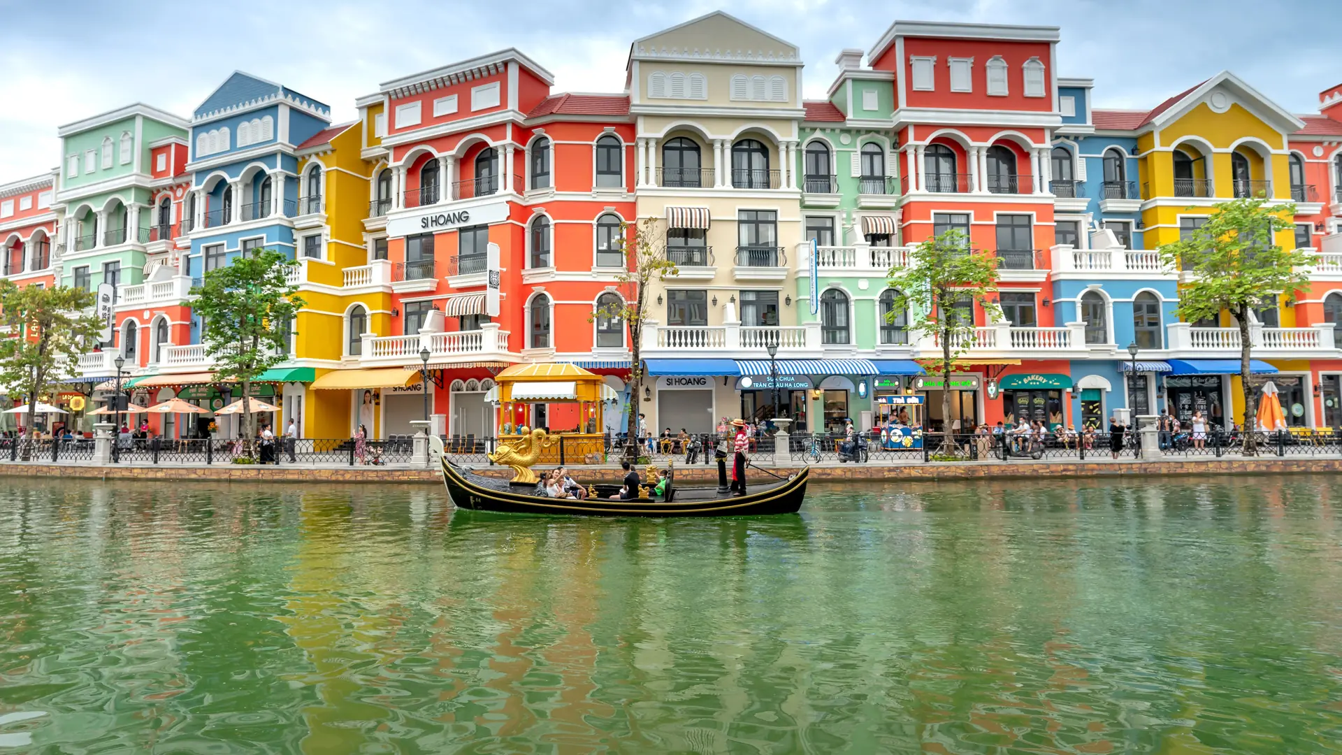 Colourful canal facades and a gondola at Grand World in northern Phu Quoc