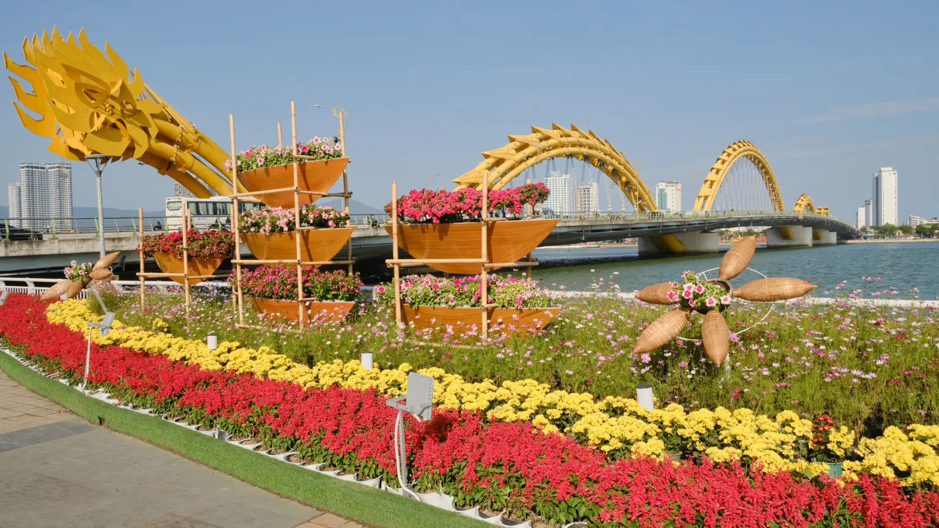 Flowers beside the Dragon Bridge on the Han River in Da Nang