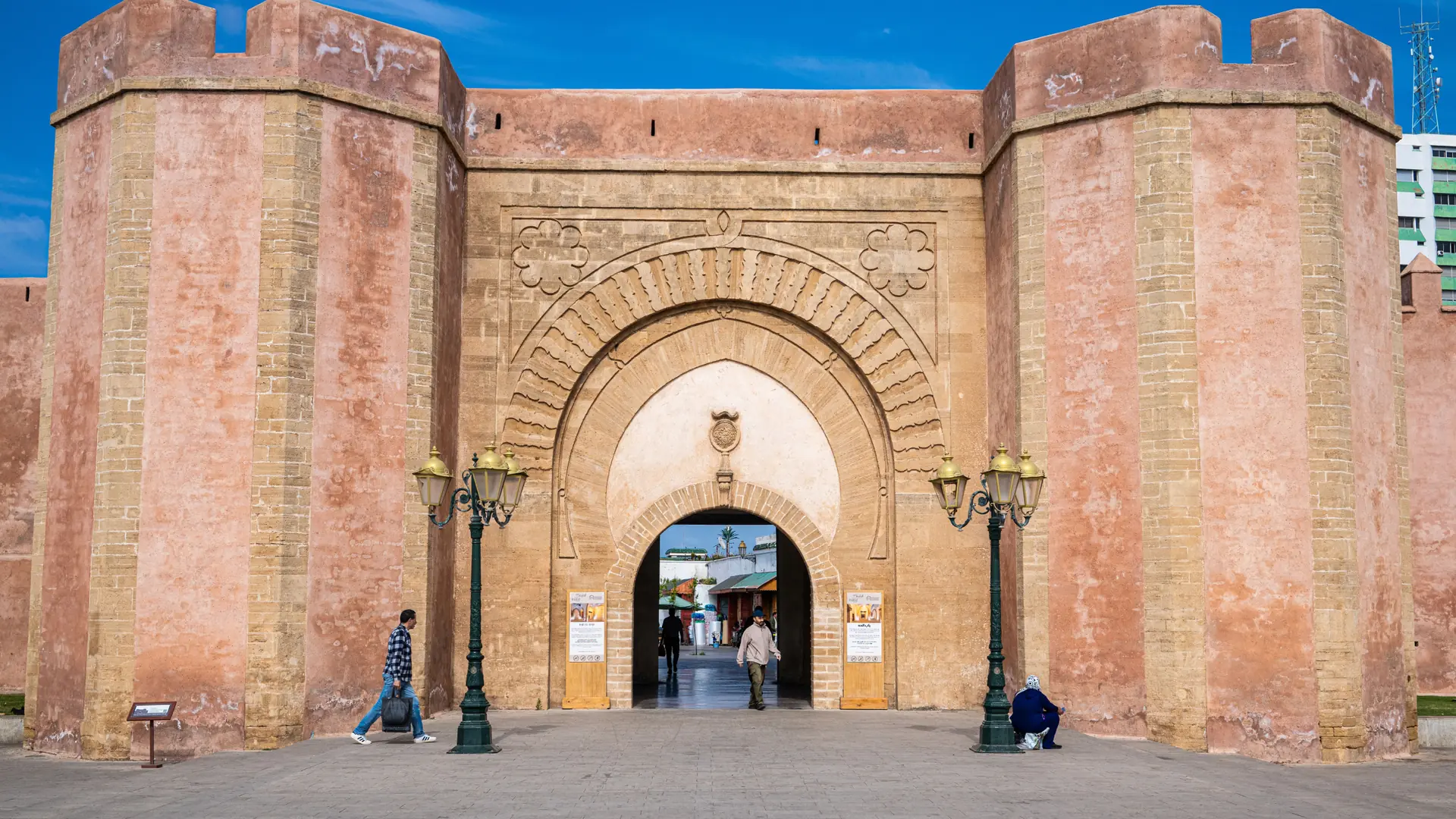 Bab El Had gate at the entrance to Rabat Medina in daylight