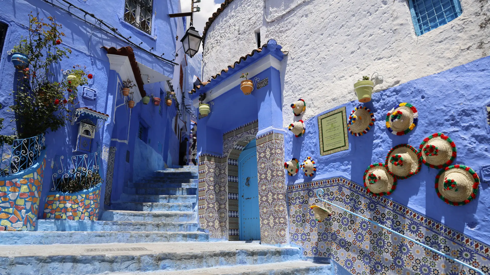 Bright blue-painted Chefchaouen medina lane