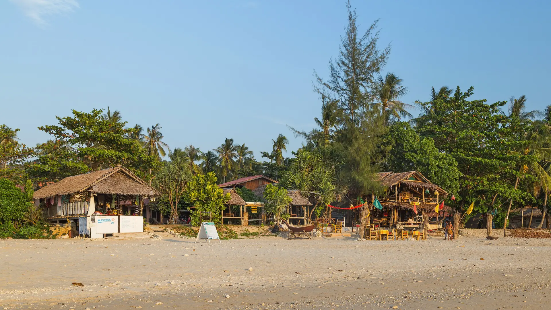 Shallow blue water and a gently shelving beach on Koh Lanta
