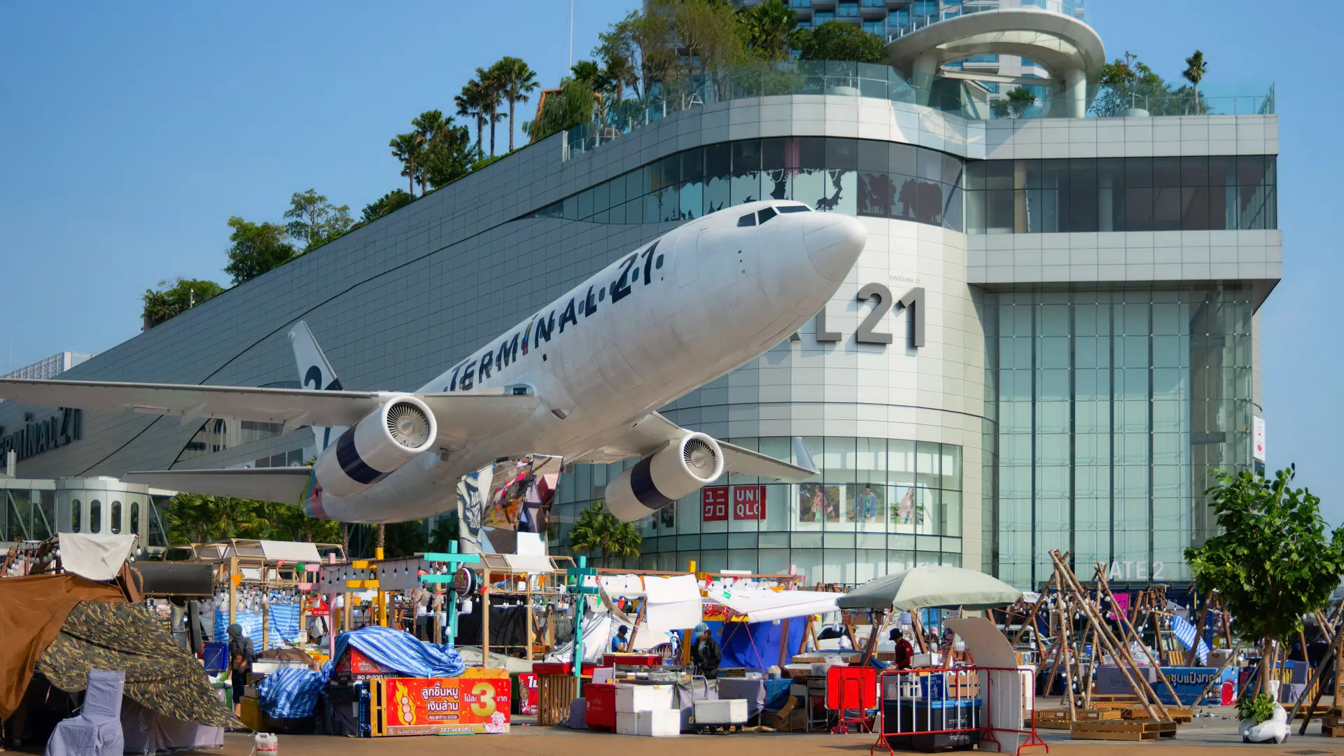 Terminal 21 Pattaya's entrance and full-size aeroplane display