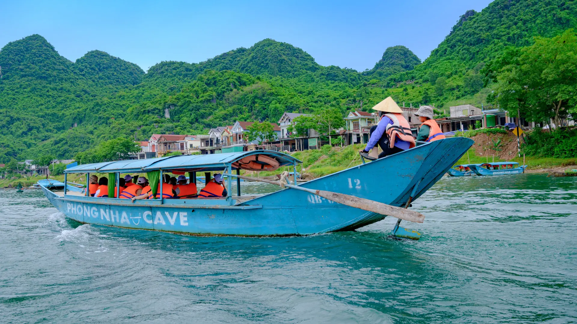 Blue Phong Nha Cave boat on the Son River