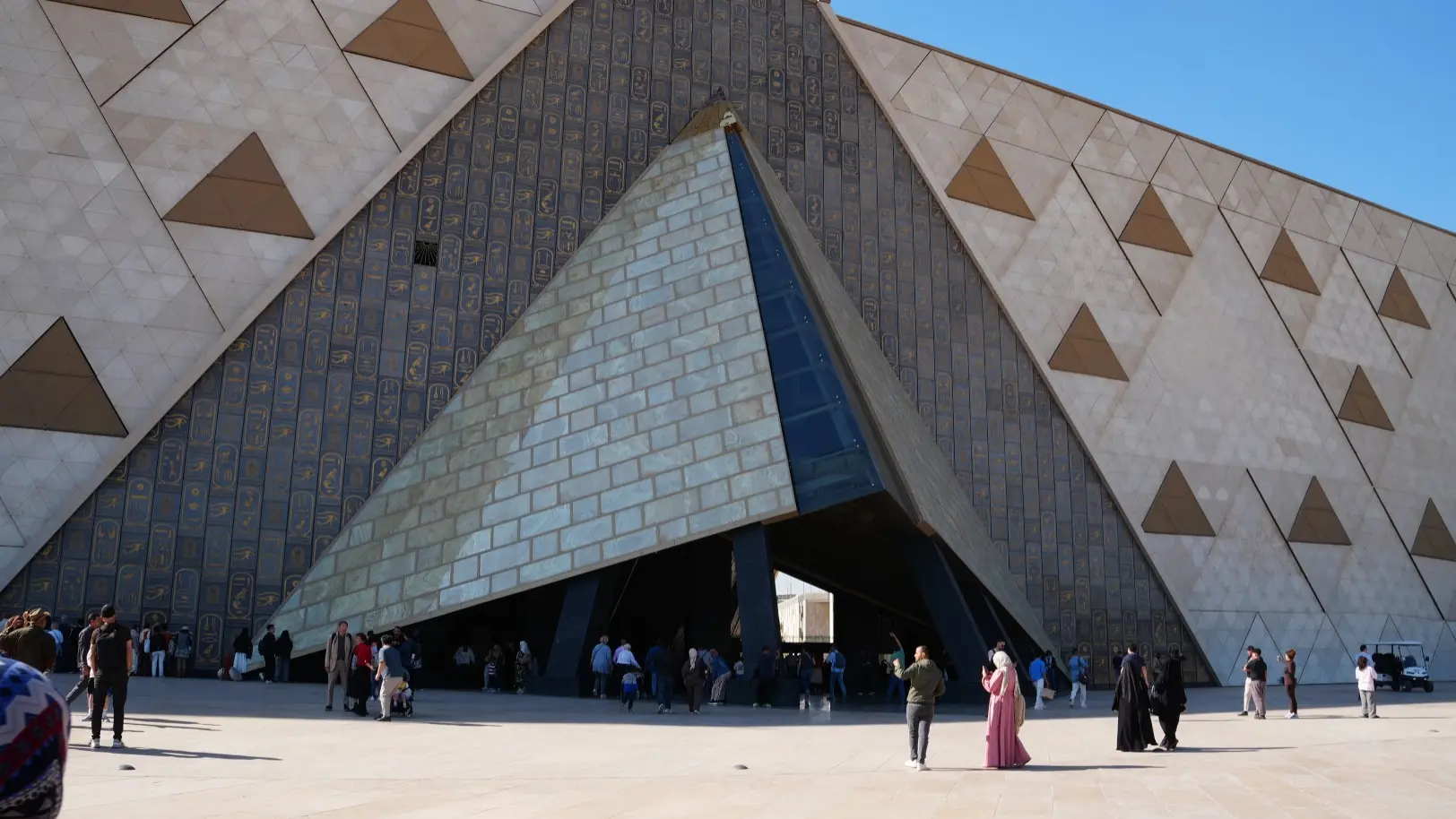 Daylight exterior of the Grand Egyptian Museum in Giza