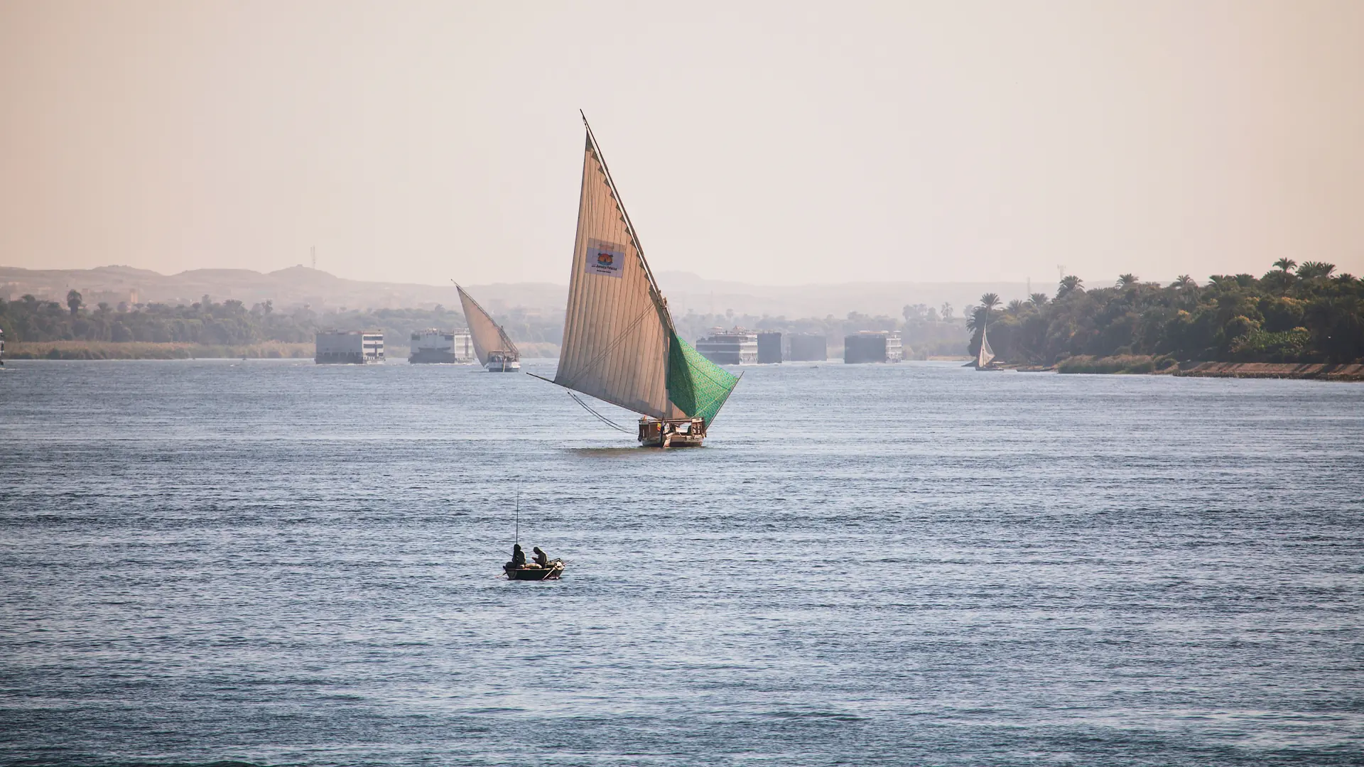 Felucca sailing on the Nile at Luxor in daylight
