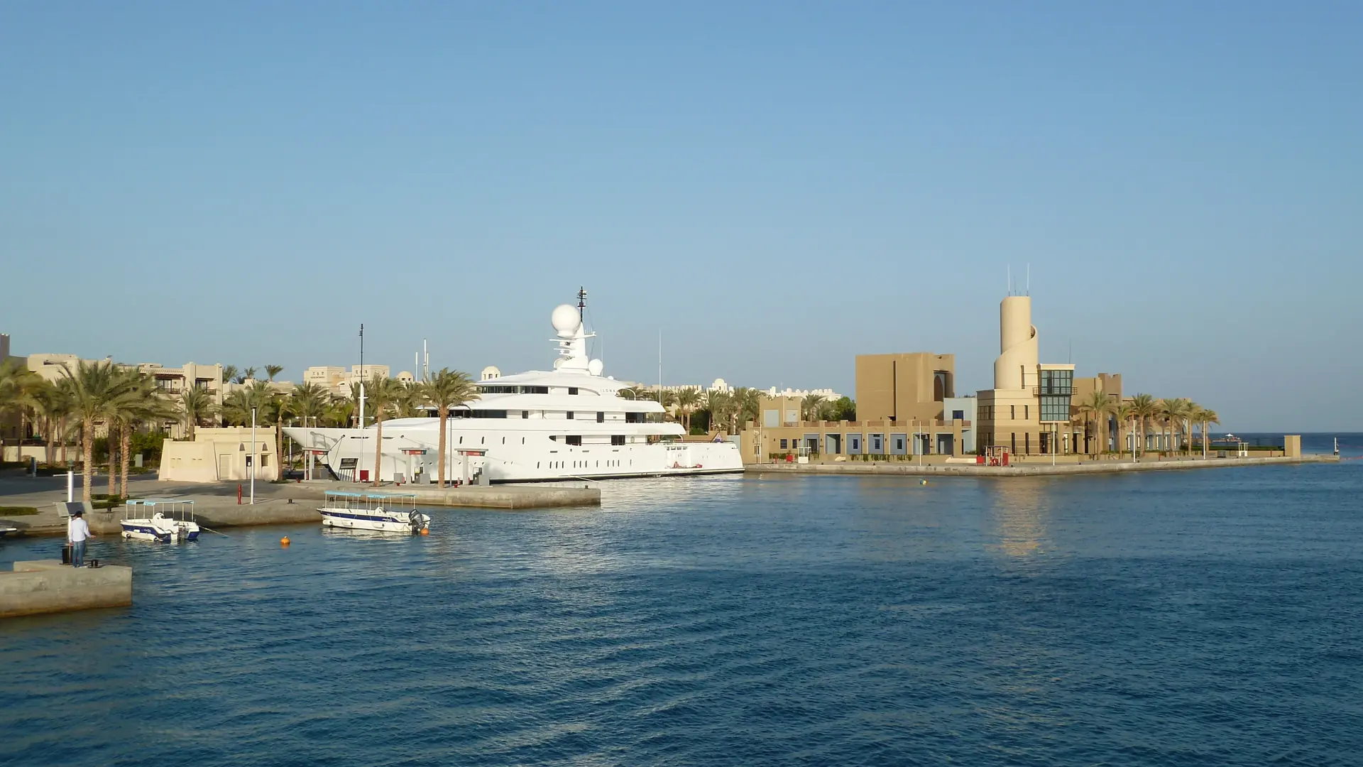 Bright daylight view of Port Ghalib marina on Egypt’s Red Sea coast