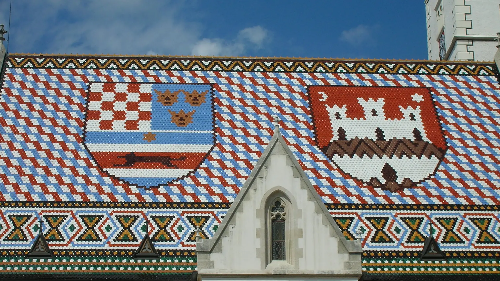 St Mark's Church's colourful tiled roof with the coats of arms of Croatia and Zagreb