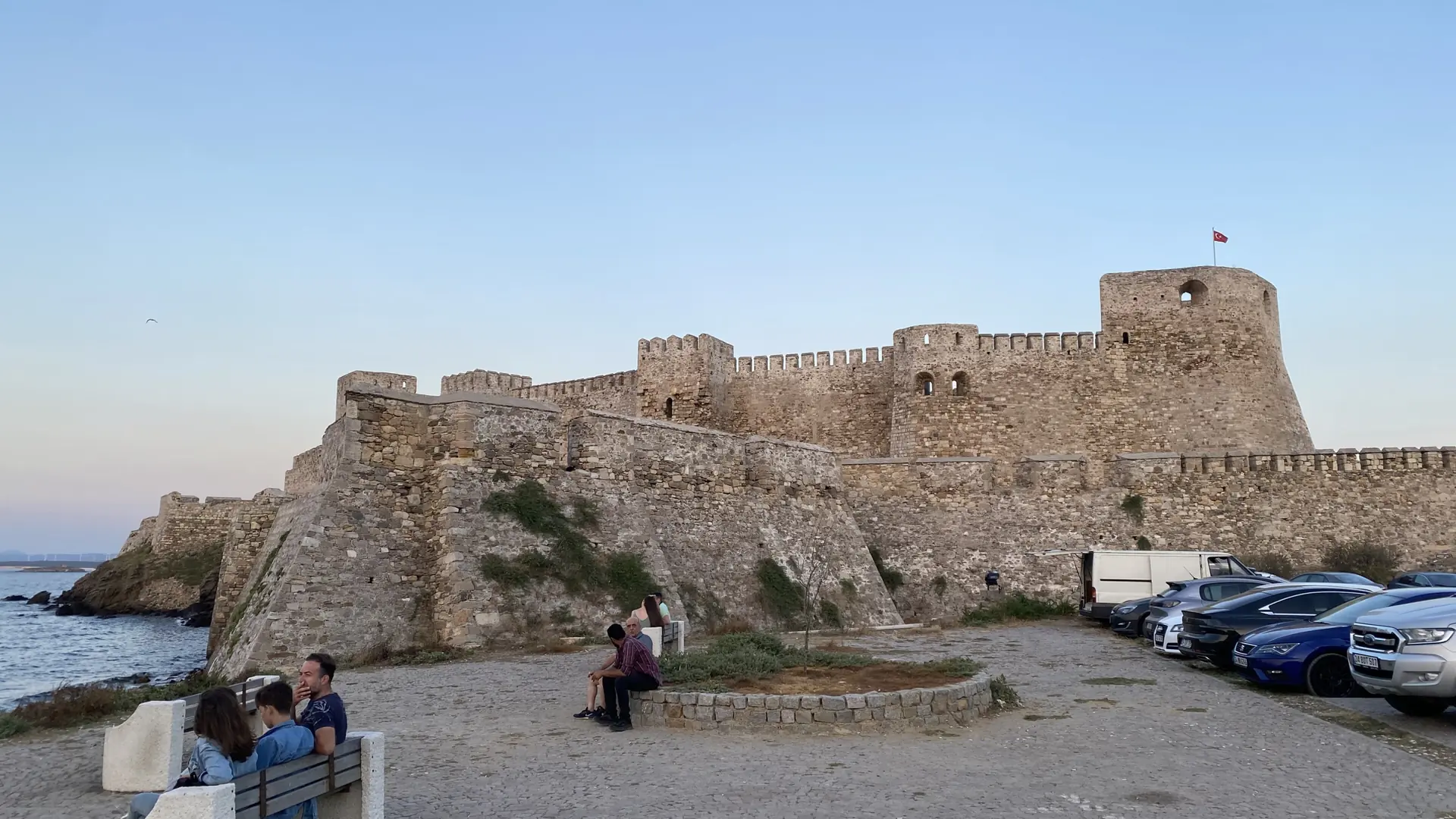 Bozcaada castle rising beside the island harbour
