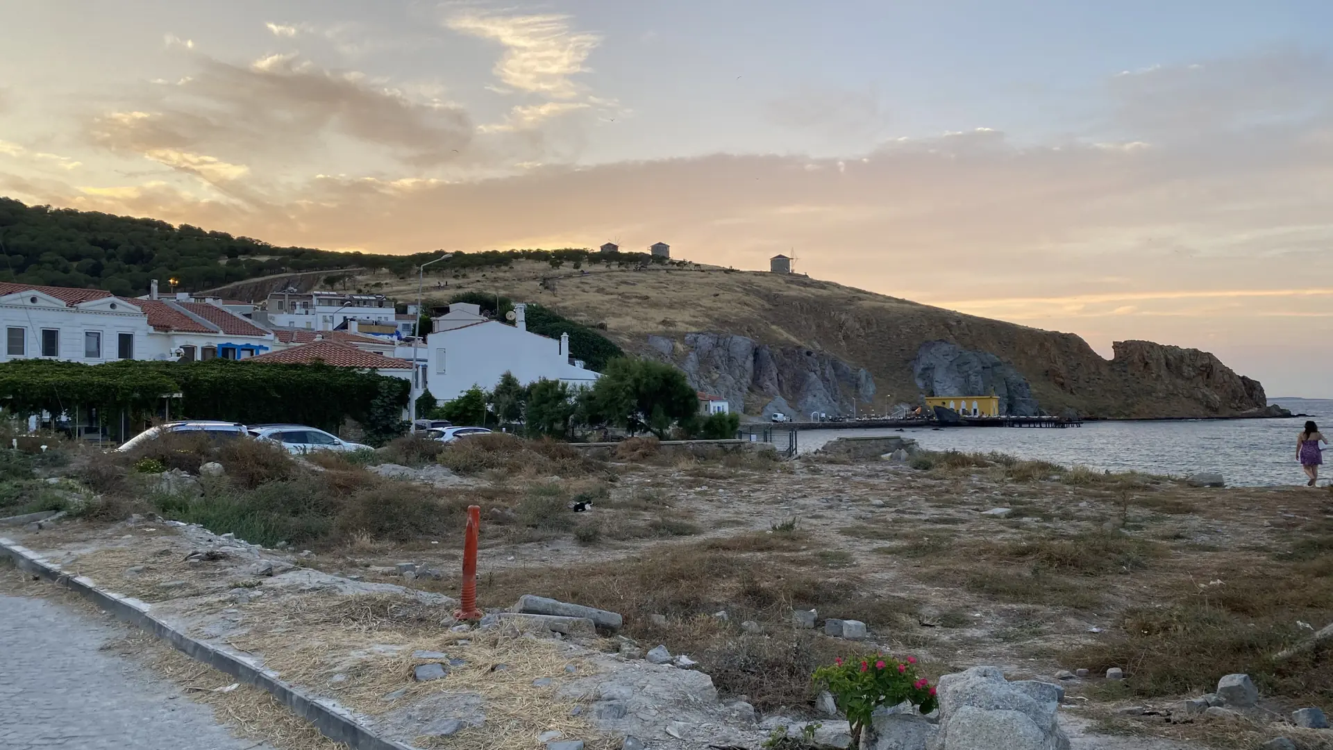 Low white houses along Bozcaada’s dry Aegean coast