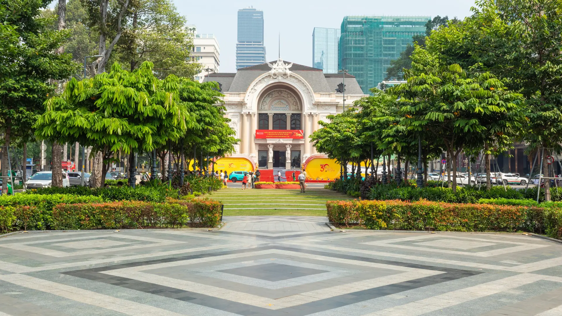 Trees and flowers before Ho Chi Minh City’s Opera House