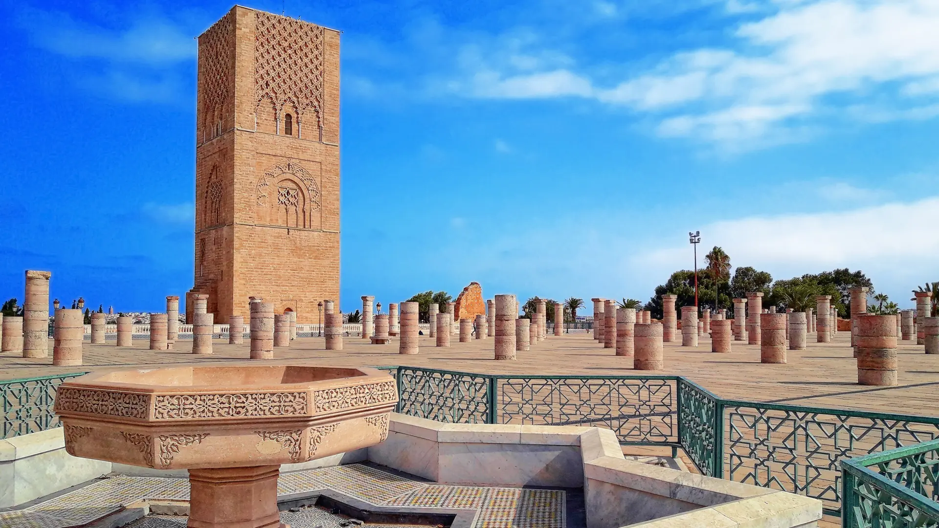 Sunlit Hassan Tower and Rabat stonework