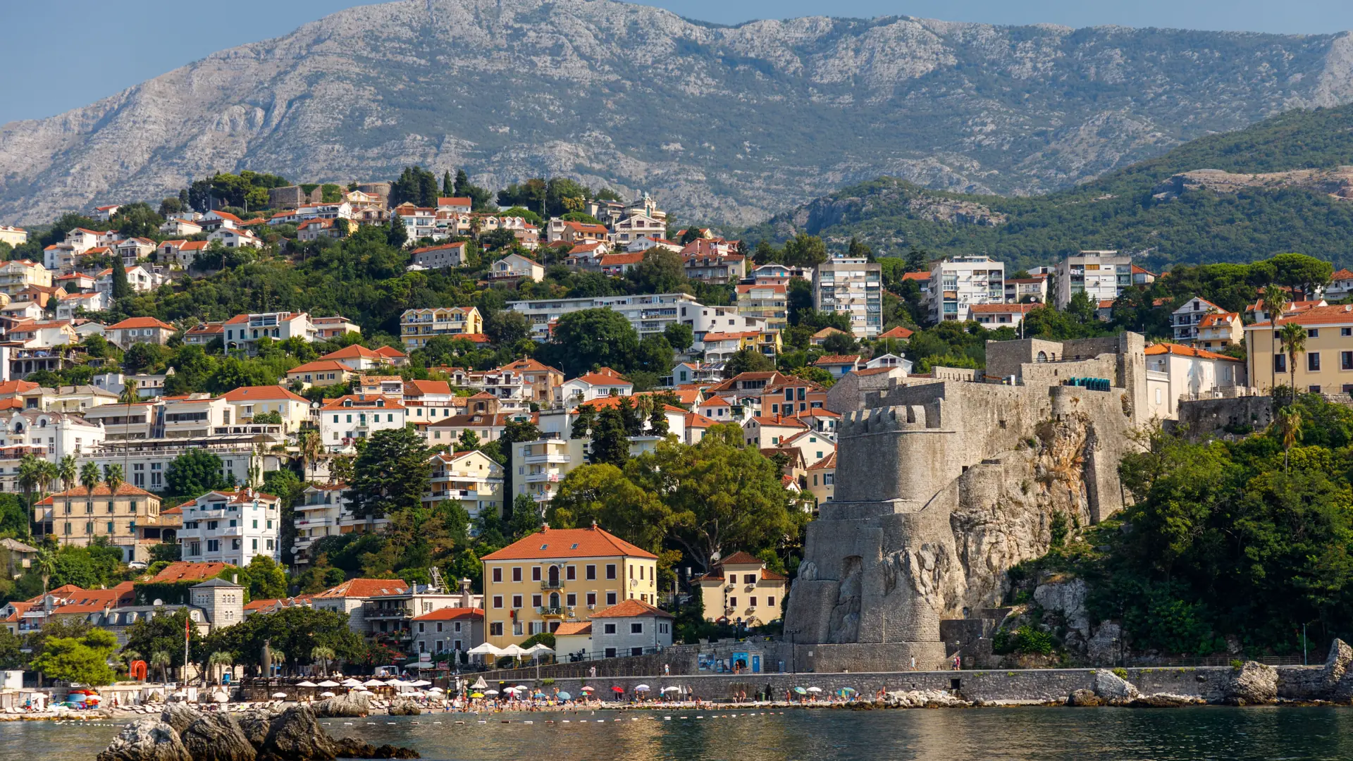 Herceg Novi's sea-facing fortress and Old Town above the western Bay of Kotor