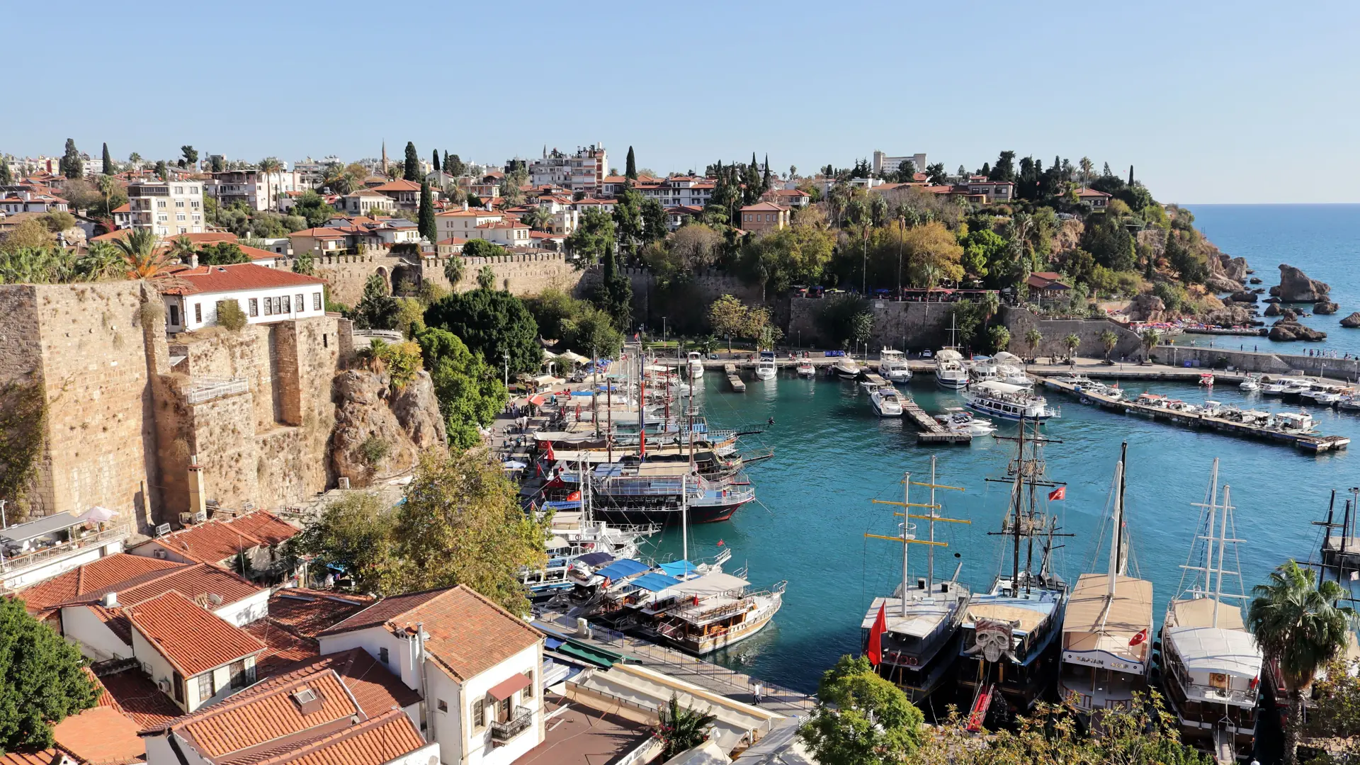 Yachts filling Antalya’s historic harbour below the old town