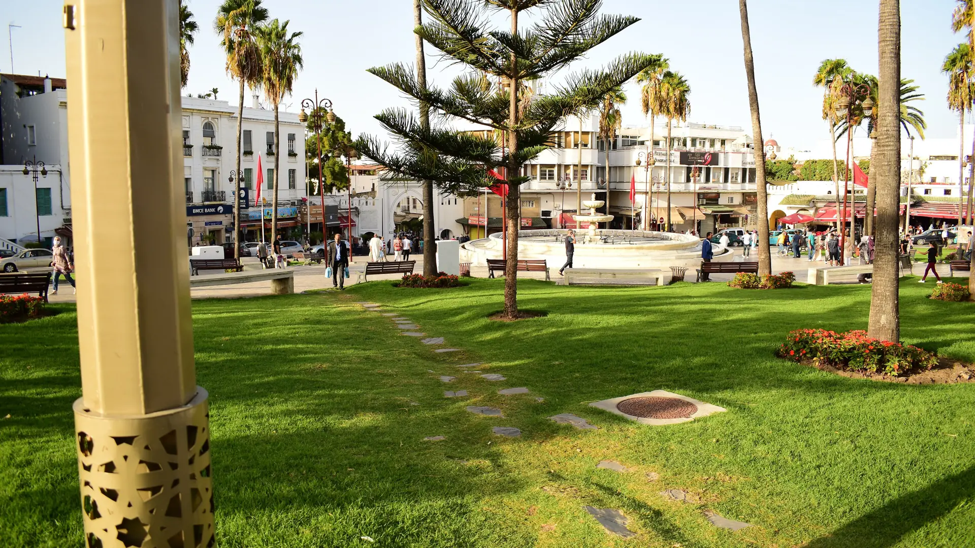Grand Socco garden and square in Tangier sunshine