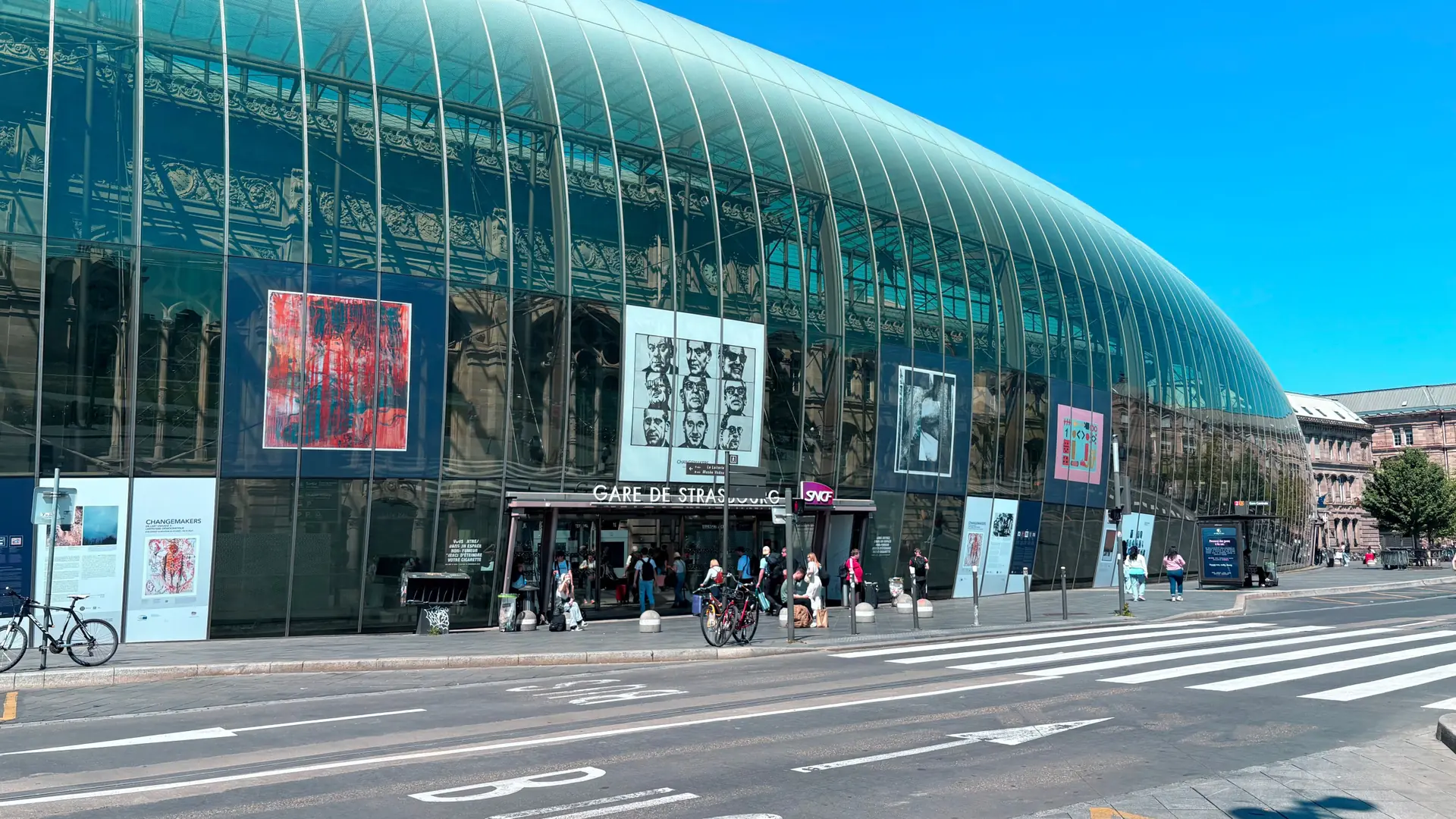 The glass entrance hall of Strasbourg railway station beside the station square