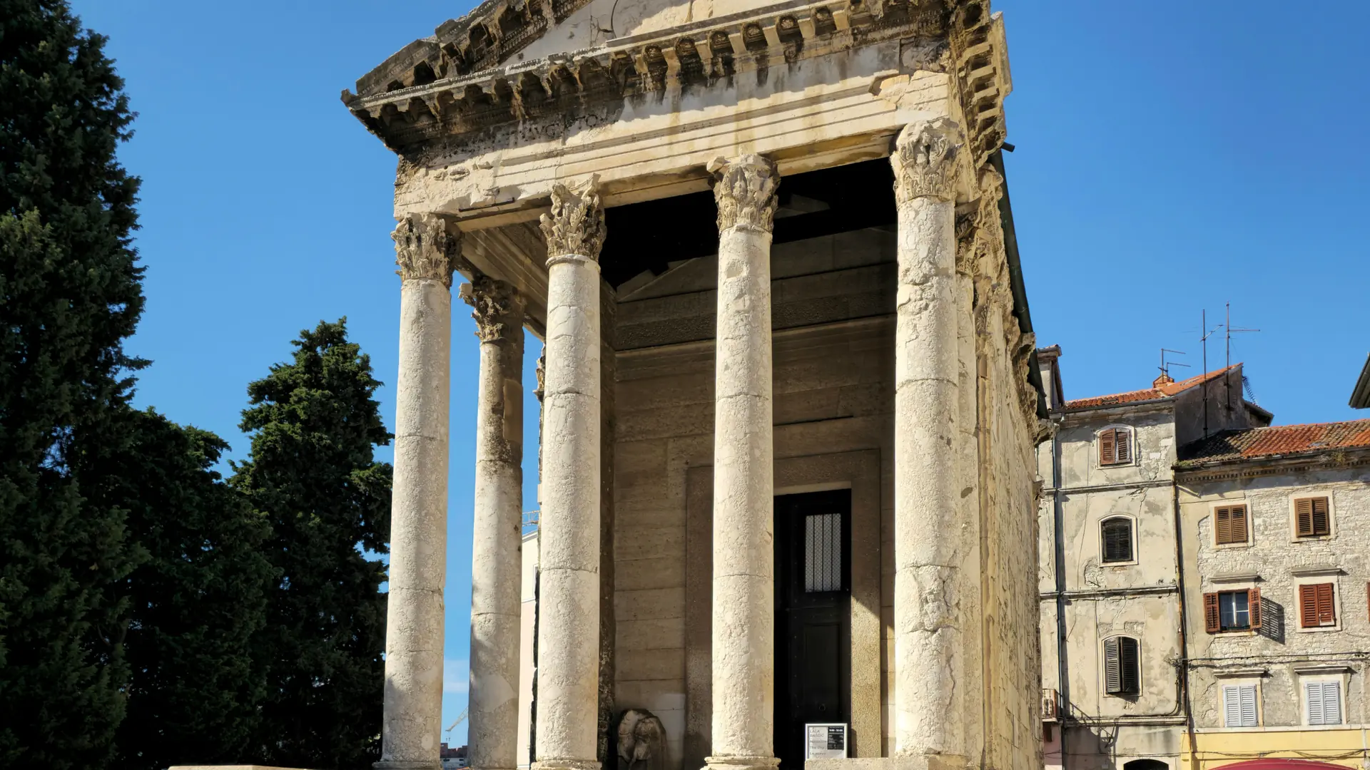 The Temple of Augustus on Pula’s Forum in sunlight