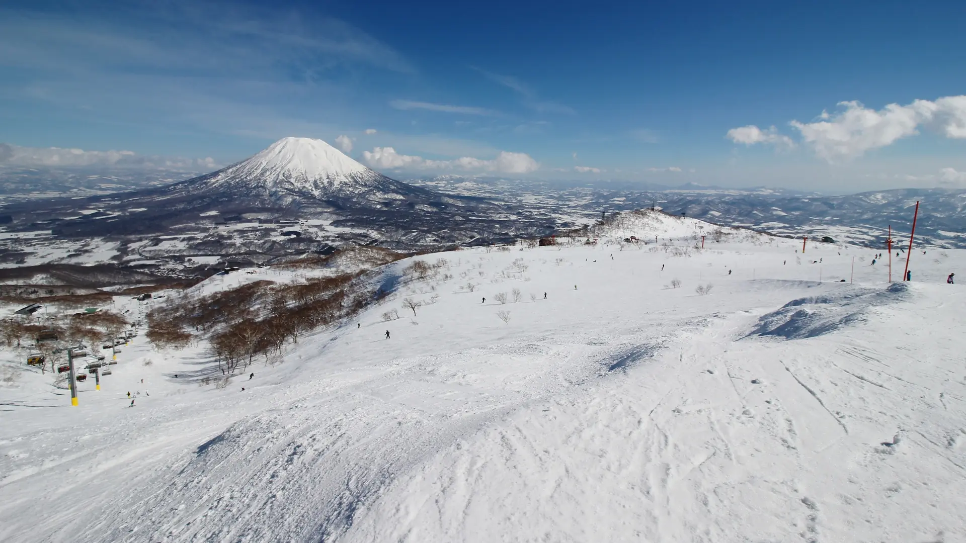 Fresh powder slopes in Niseko beneath Mount Yotei