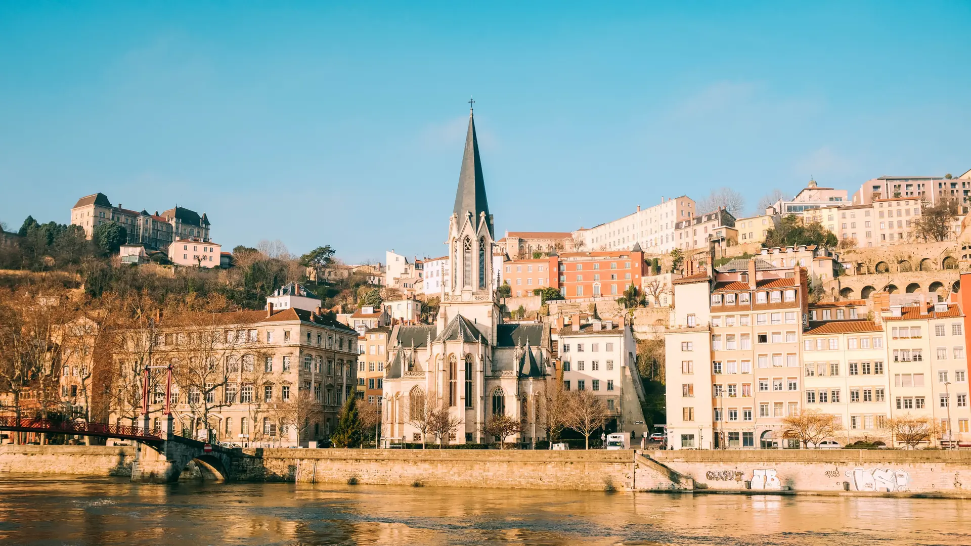Saint-Georges church beside the Saône in sunny Lyon, used as a wider city view