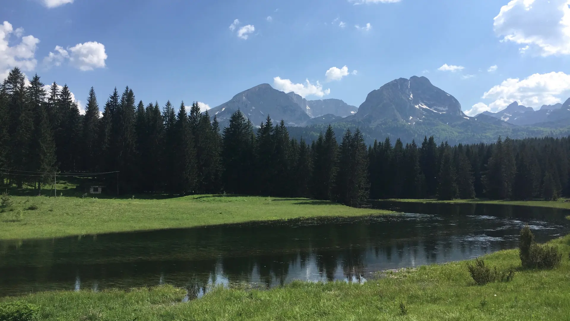 Otoka watercourse below dark forest and Durmitor peaks near Black Lake