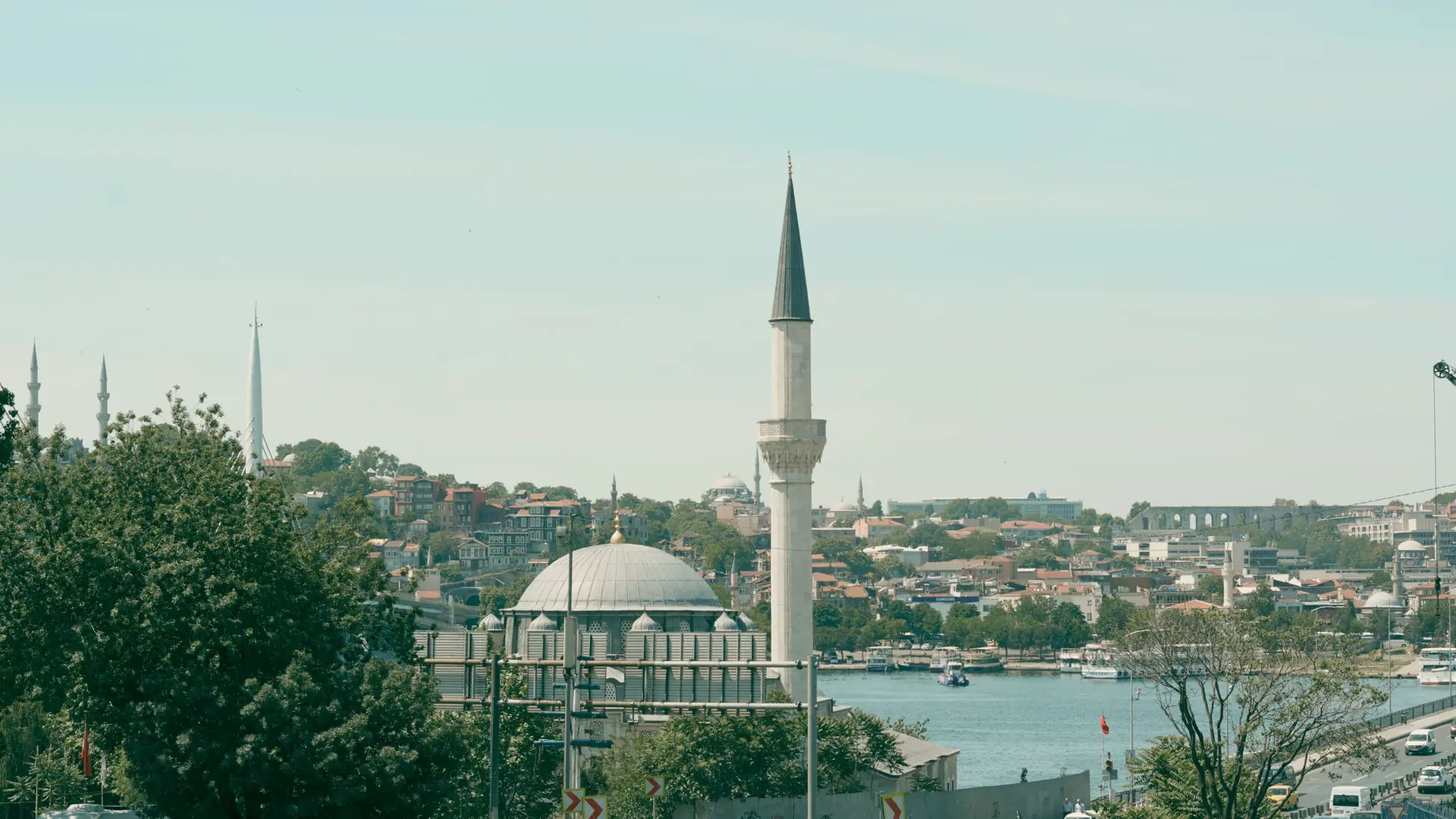 Istanbul mosque and Bosphorus skyline on a clear sunny day