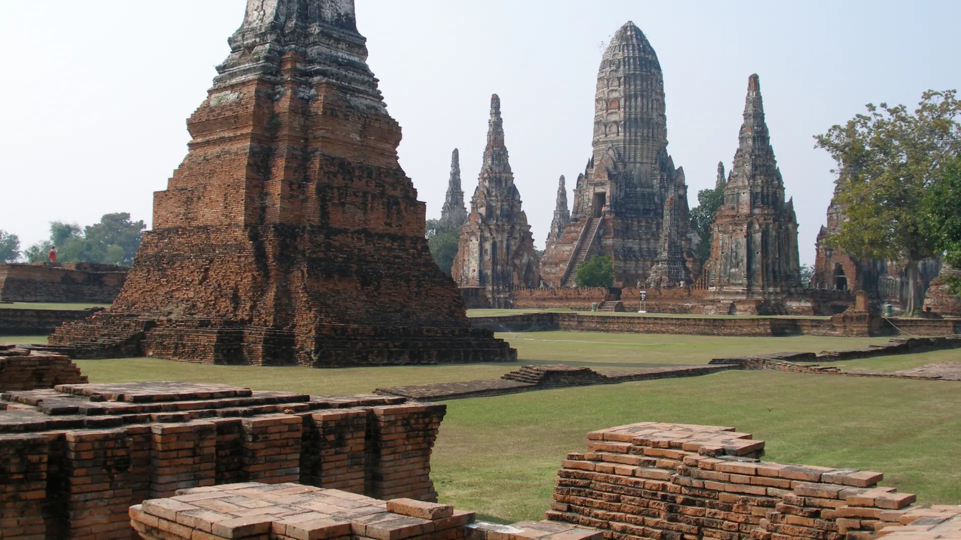 Wat Chaiwatthanaram's riverside prang and brick galleries in Ayutthaya