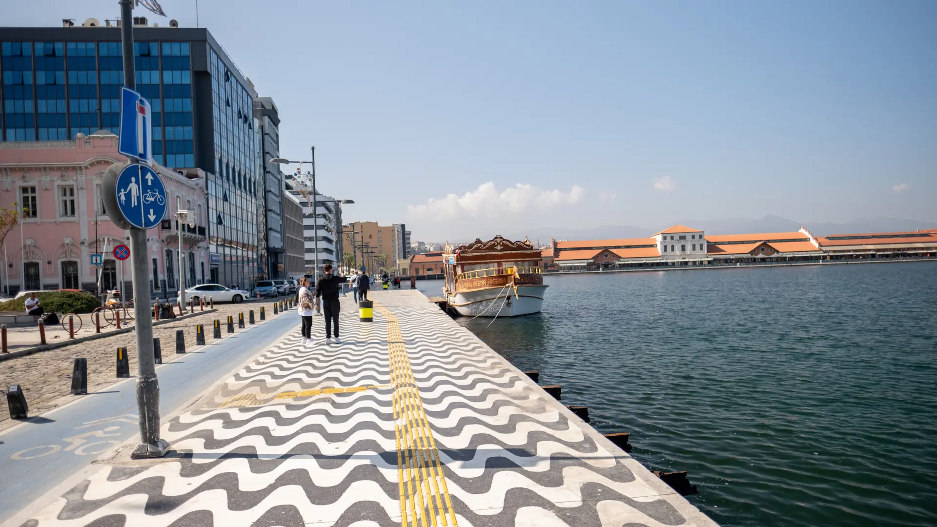 İzmir Kordon promenade and Alsancak waterfront under a bright blue sky