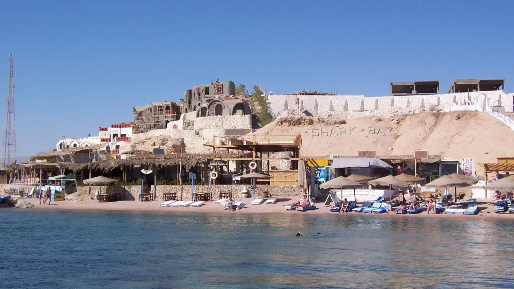 Sunlit beach at Sharks Bay on the Sharm El-Sheikh coast