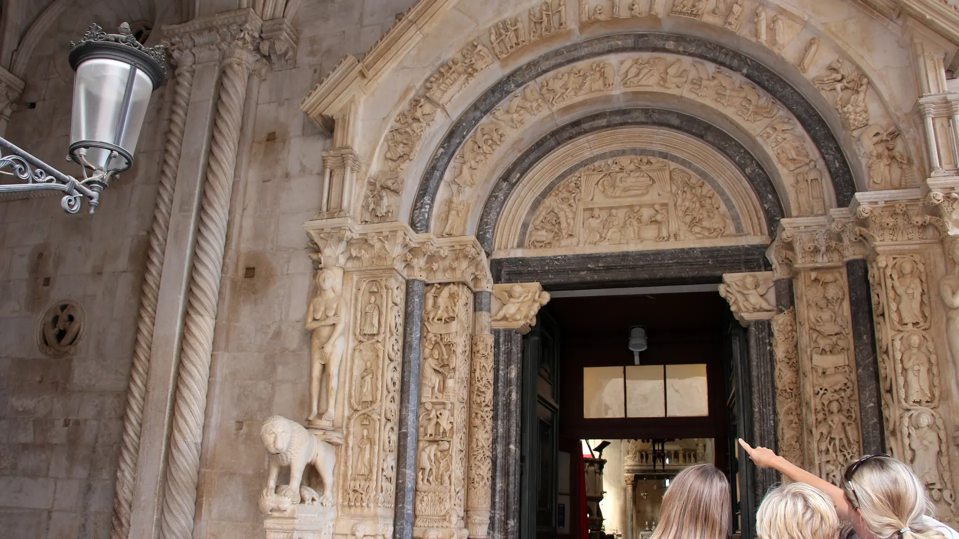 The carved stone figures of Radovan’s Portal at the entrance to Trogir’s Cathedral of St Lawrence