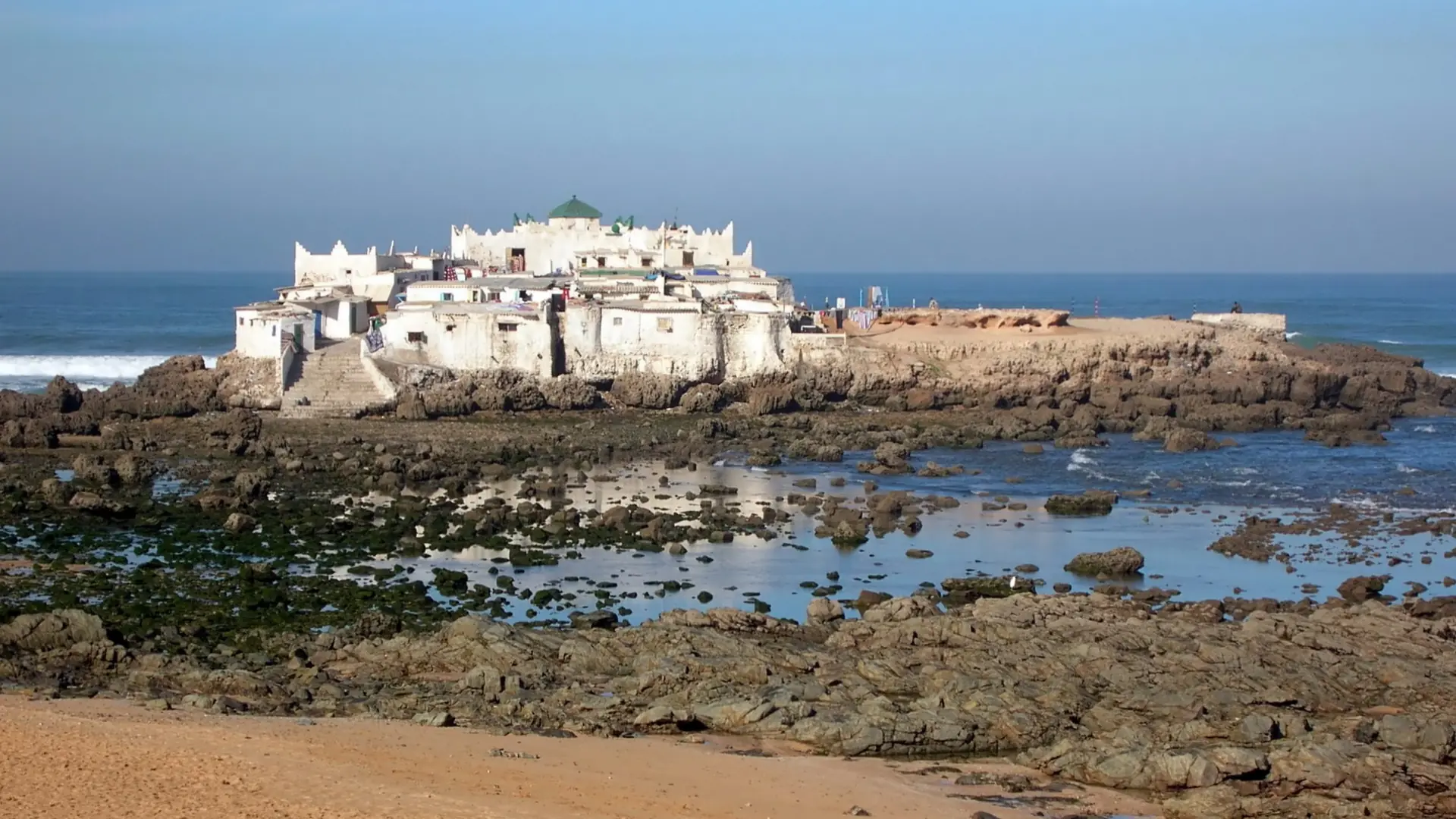 Sidi Abderrahman marabout on a rocky Atlantic islet beside Casablanca's Corniche