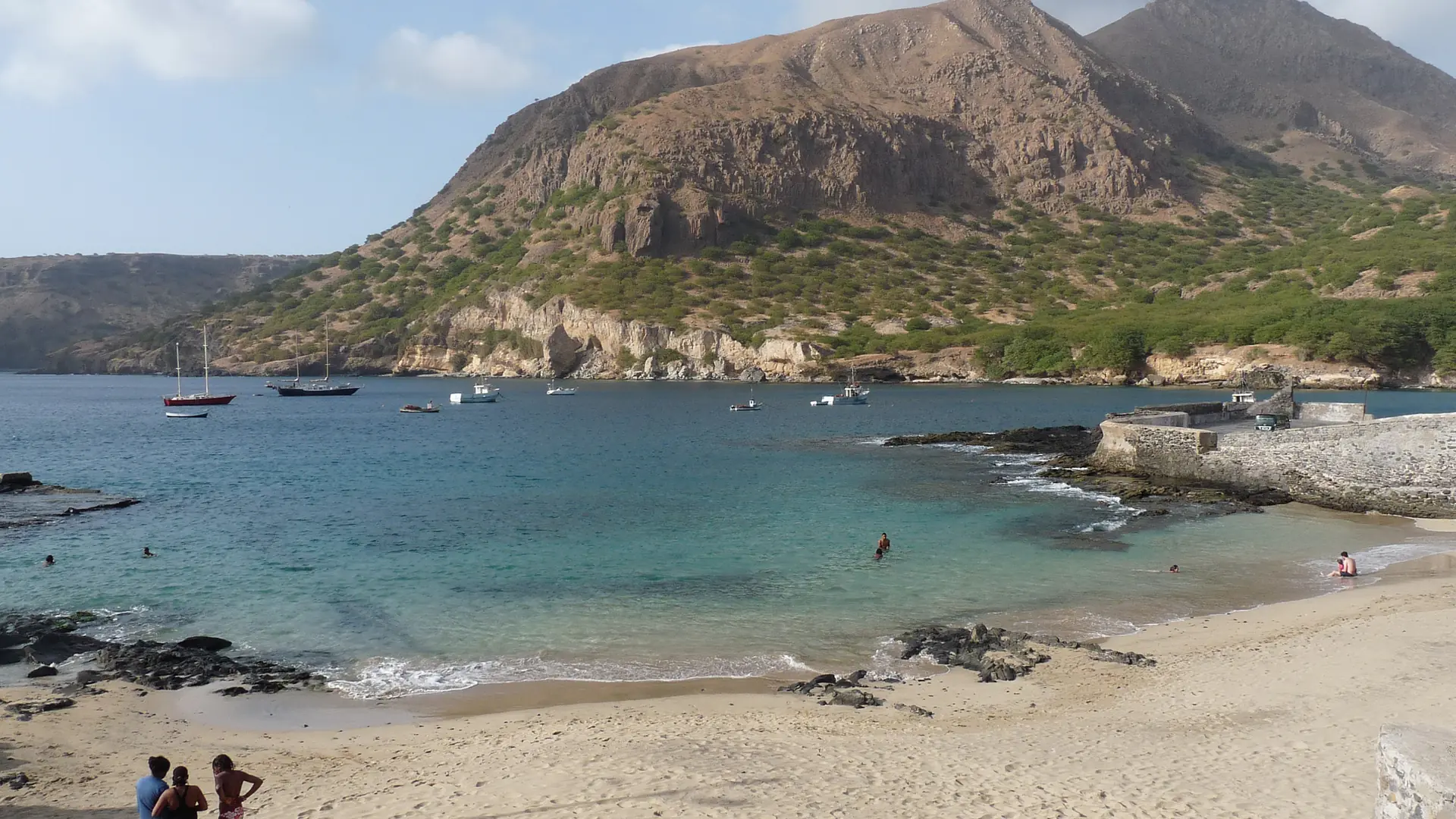 Bright Tarrafal bay and beach on northern Santiago