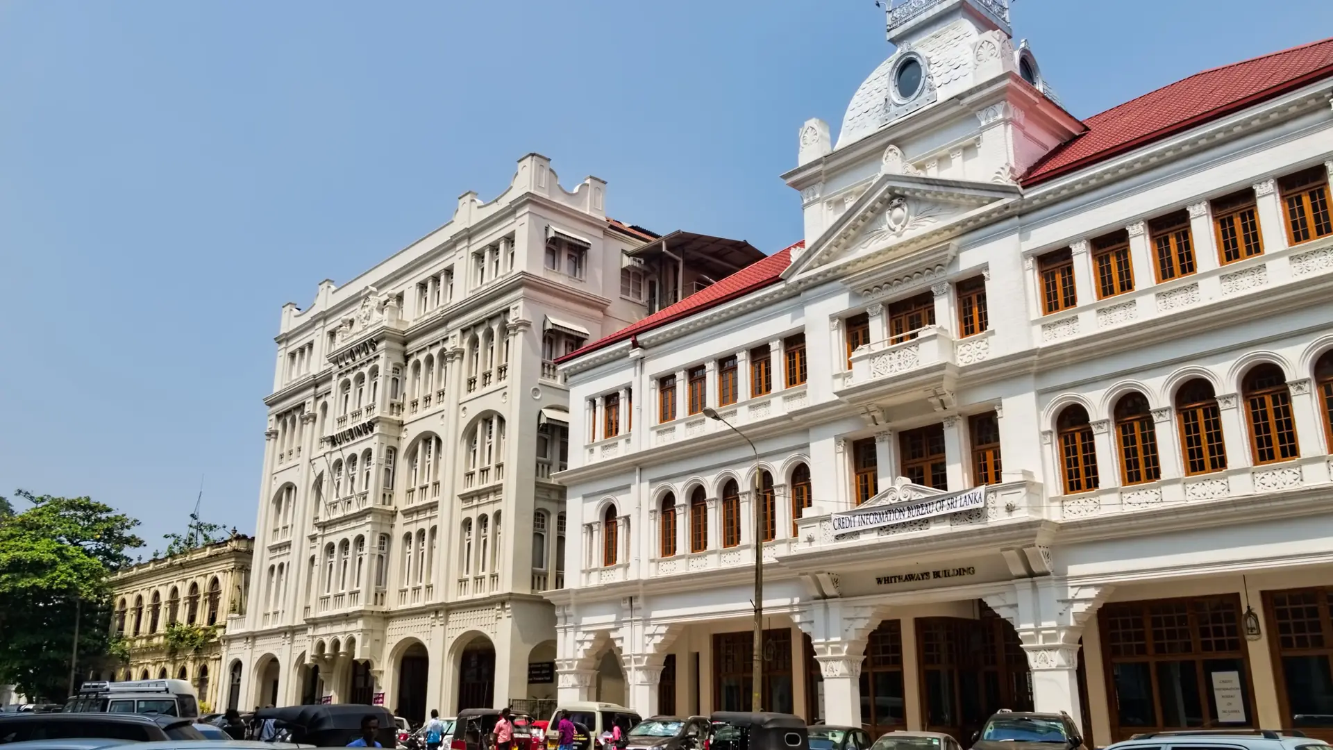Colonial-era street architecture in Colombo Fort under clear daylight