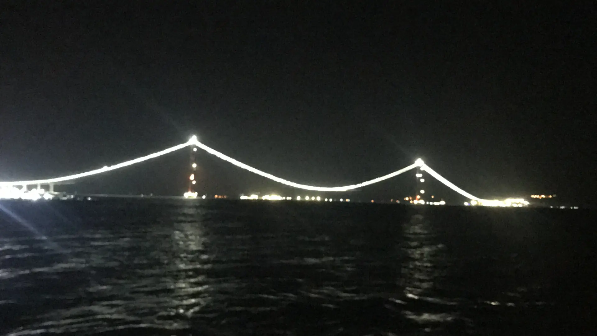 Illuminated 1915 Çanakkale Bridge spanning the Dardanelles at night