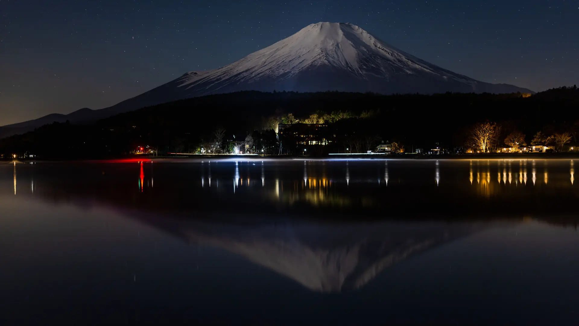 Lake Ashi with wooded Hakone slopes and Mount Fuji on the horizon