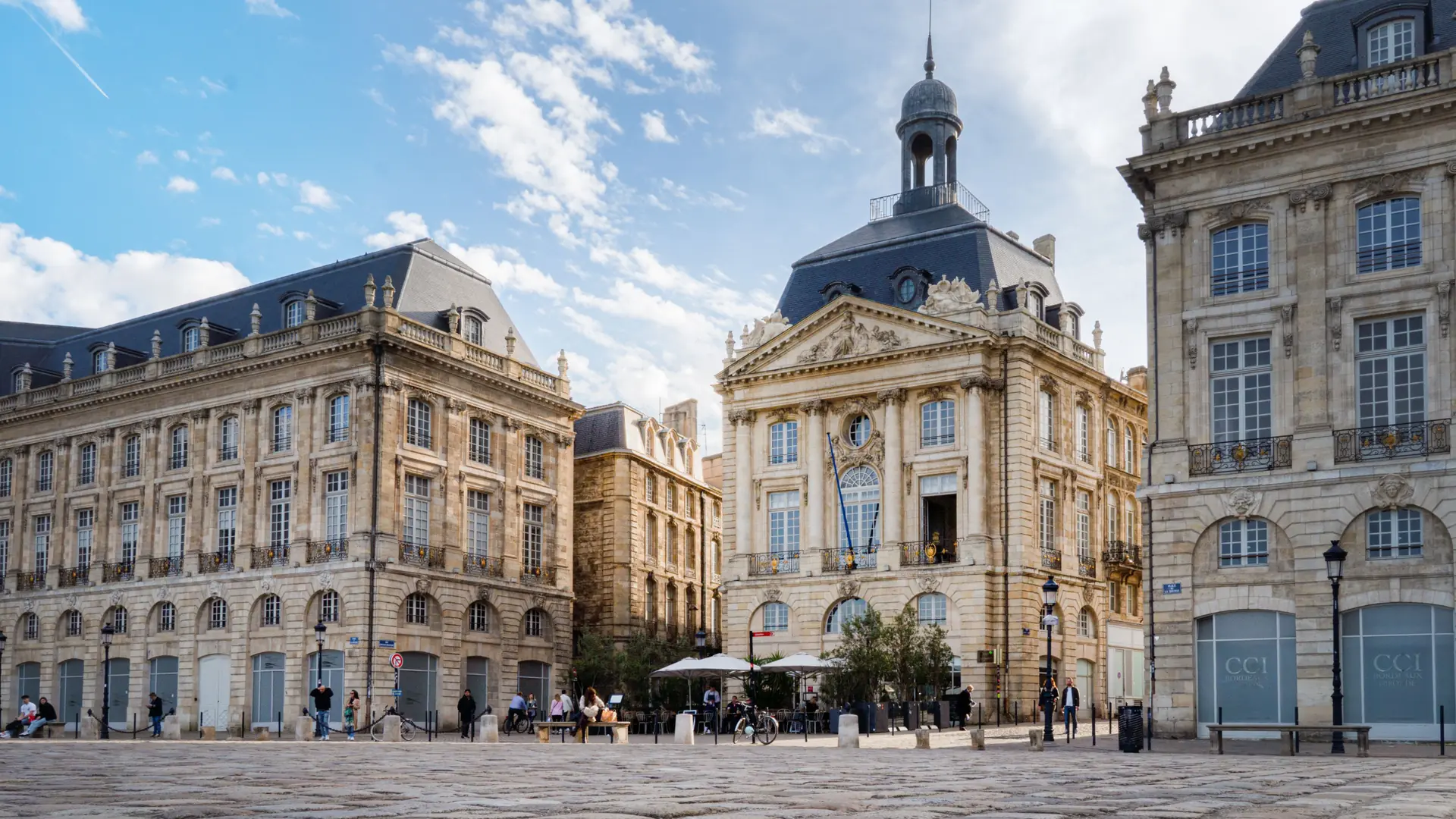 The classical facades of Place de la Bourse in Bordeaux
