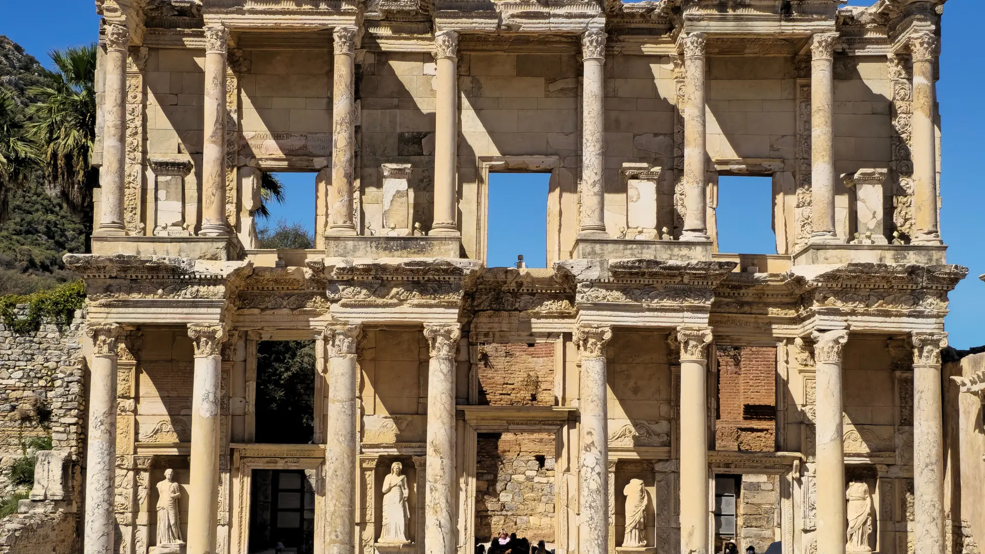 Library of Celsus at Ephesus illuminated by clear Aegean sunshine