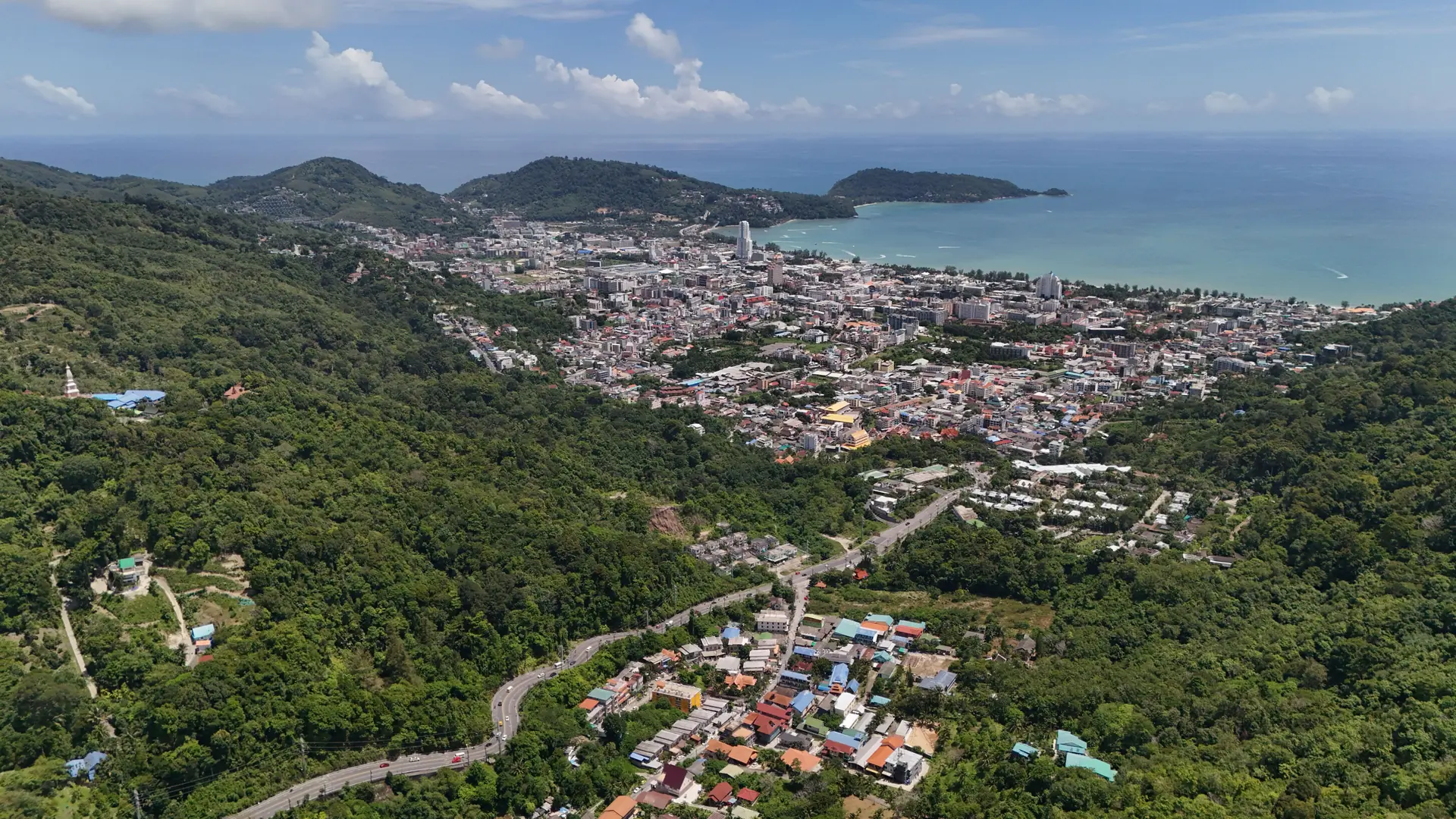 A sunny aerial view over Patong Beach on Phuket