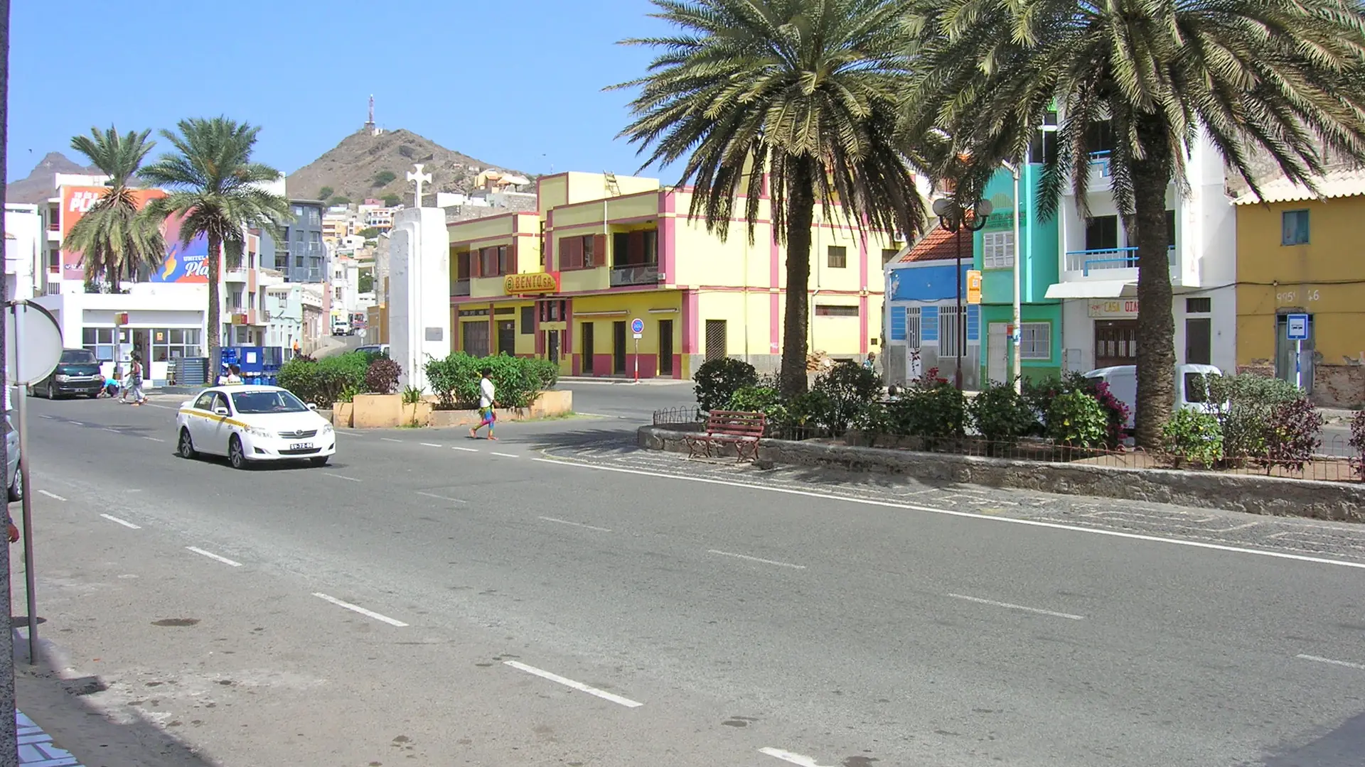 Colourful sunlit Mindelo streets on São Vicente