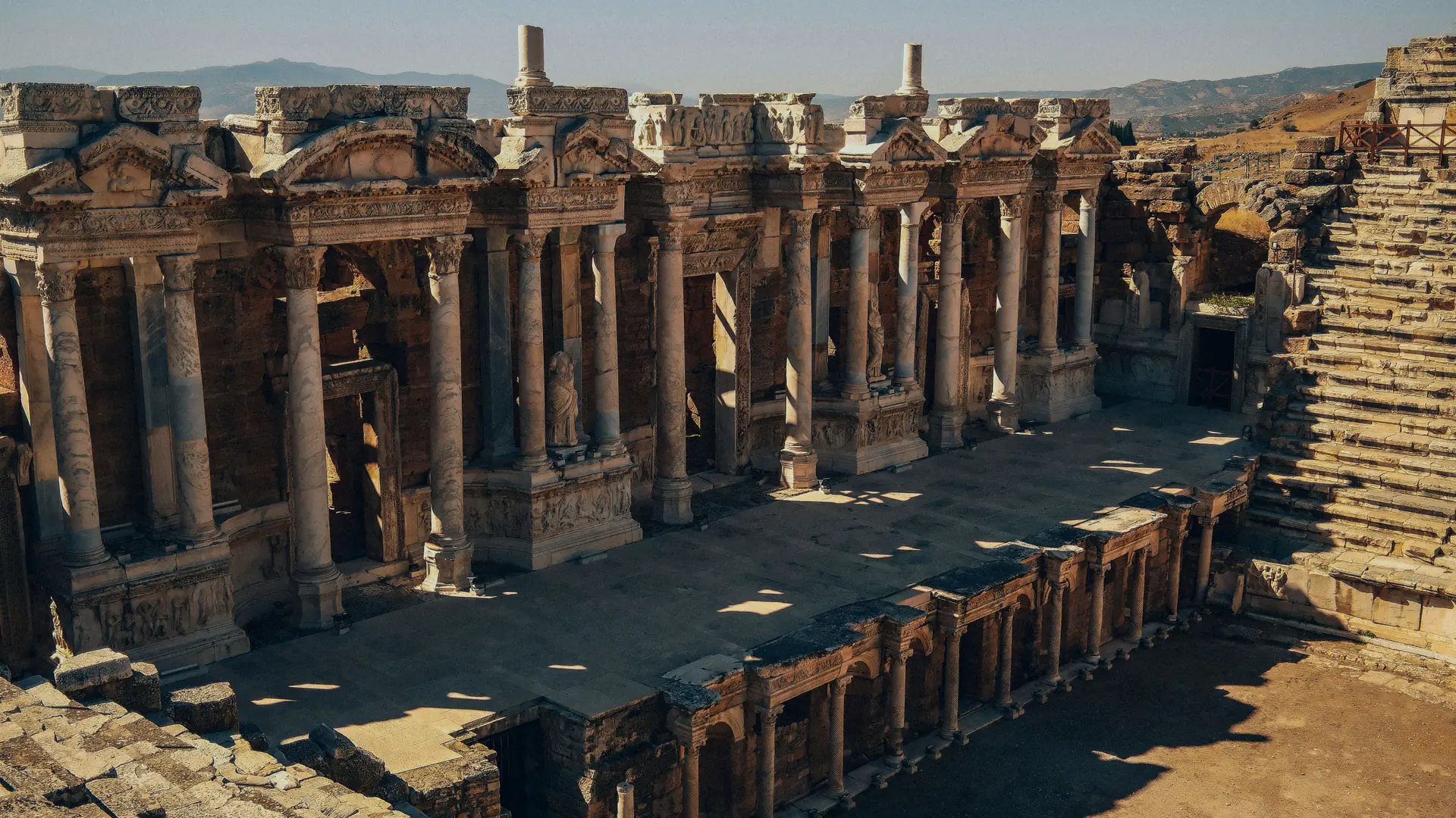 Ancient Roman theatre at Hierapolis overlooking the green valley