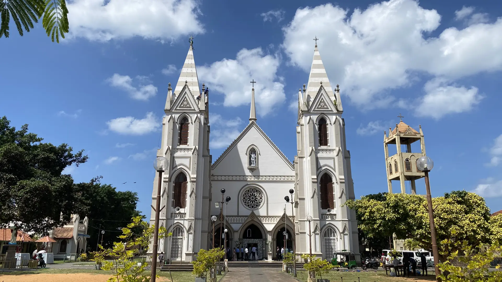 St Sebastian's Church in Wellaweediya, Negombo, beneath a bright sky