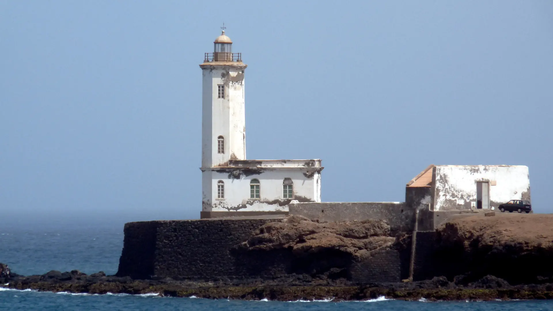 Maria Pia lighthouse on Prainha’s Atlantic headland in Praia