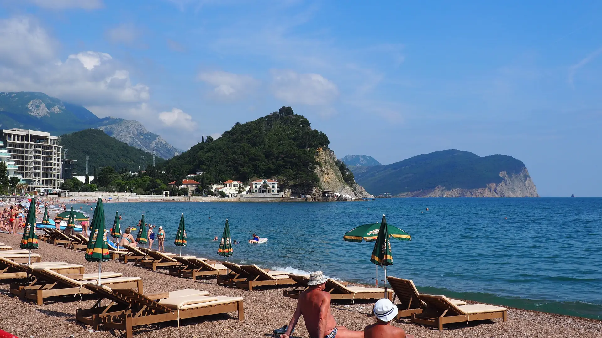 Petrovac waterfront and family beach in natural daylight