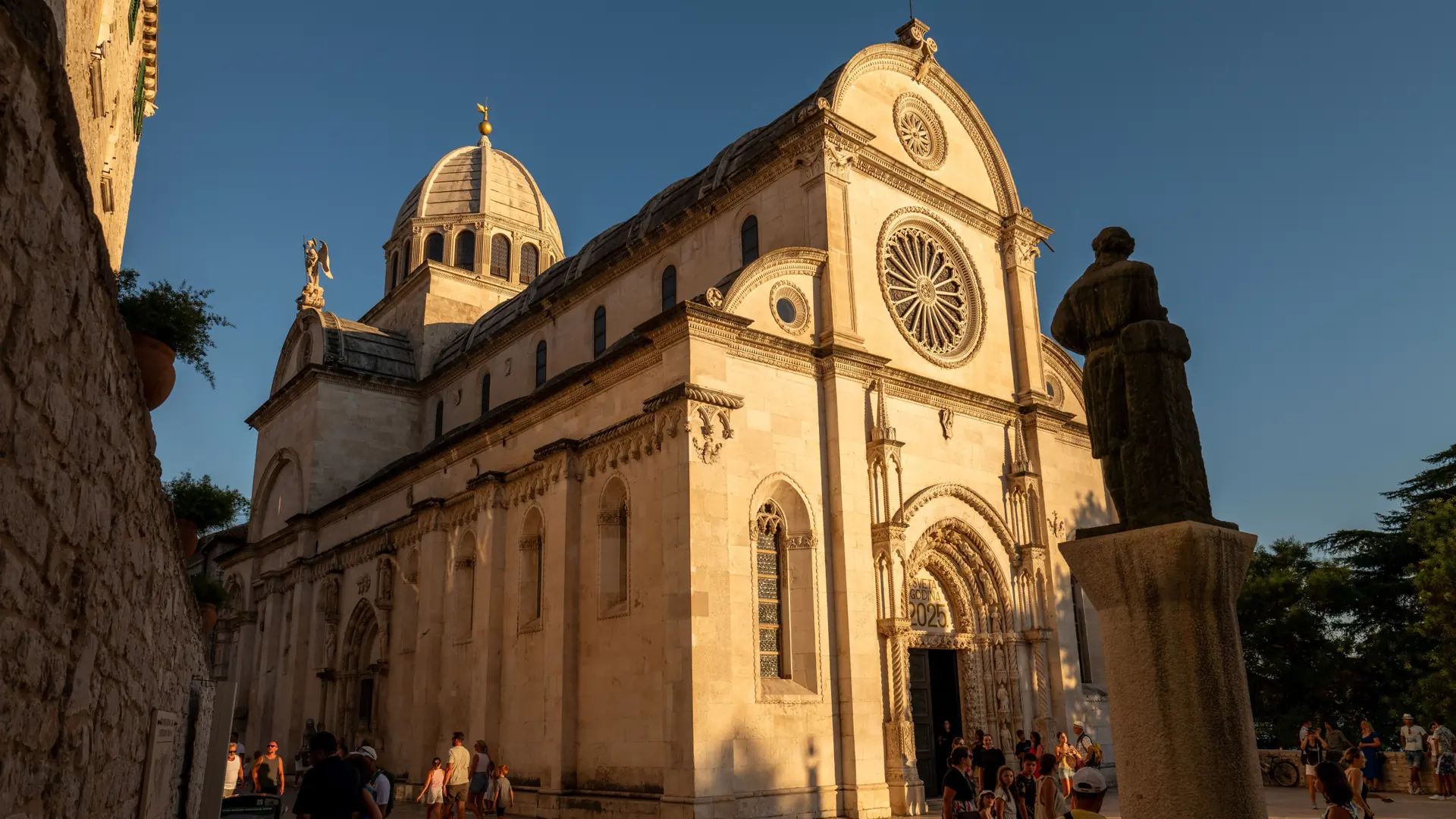St James Cathedral façade and dome in warm late daylight in Šibenik