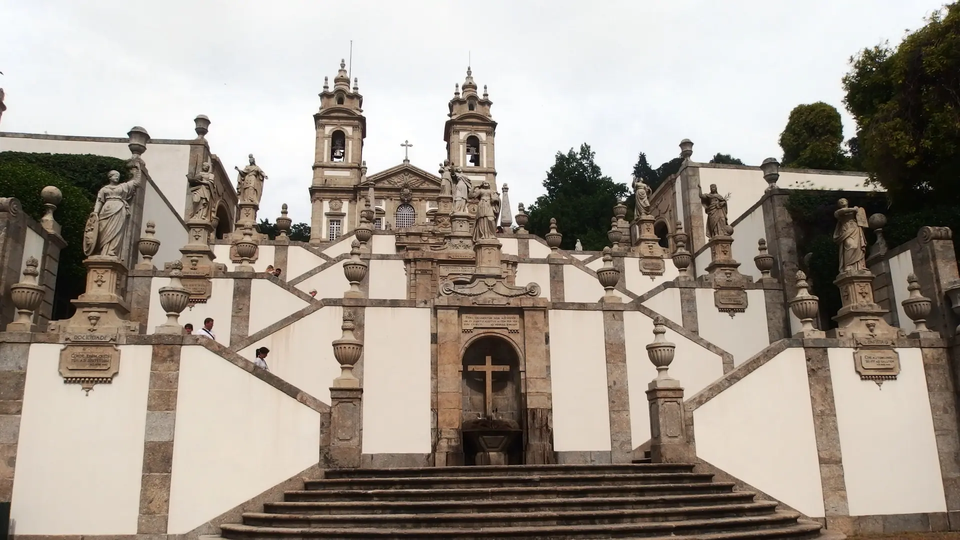 Upper stairway and basilica façade at Bom Jesus do Monte in Braga