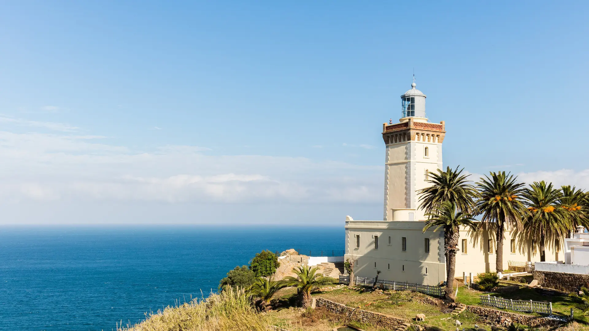 Cape Spartel lighthouse and blue sea near Tangier in daylight