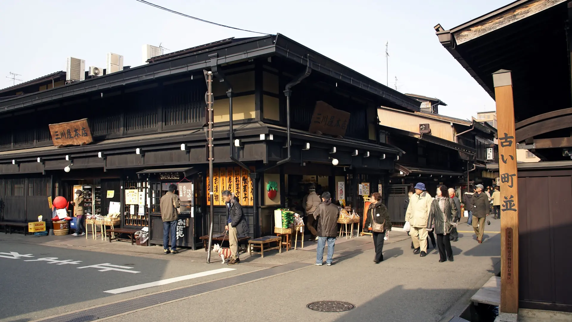 Preserved dark-wood streets of Hida Takayama at morning