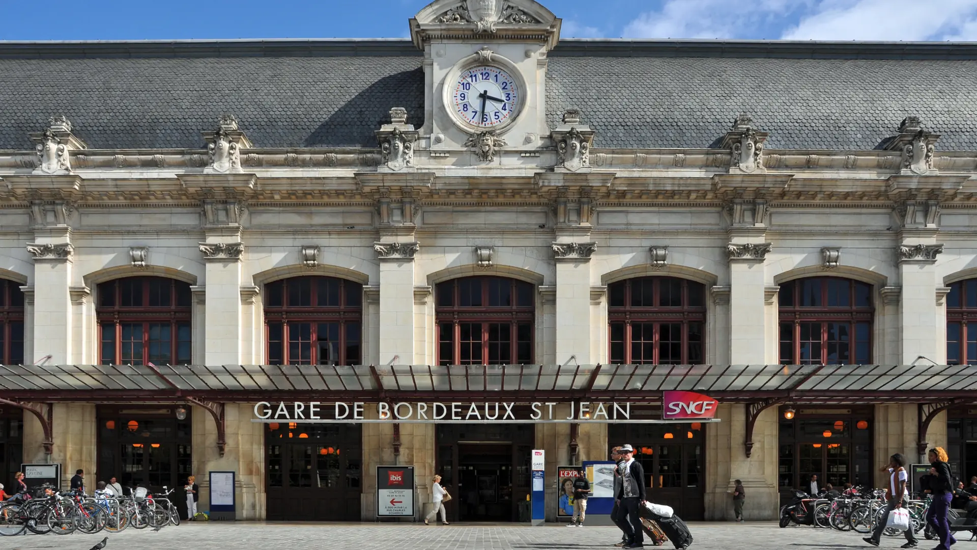 The clock and main façade of Bordeaux Saint-Jean railway station