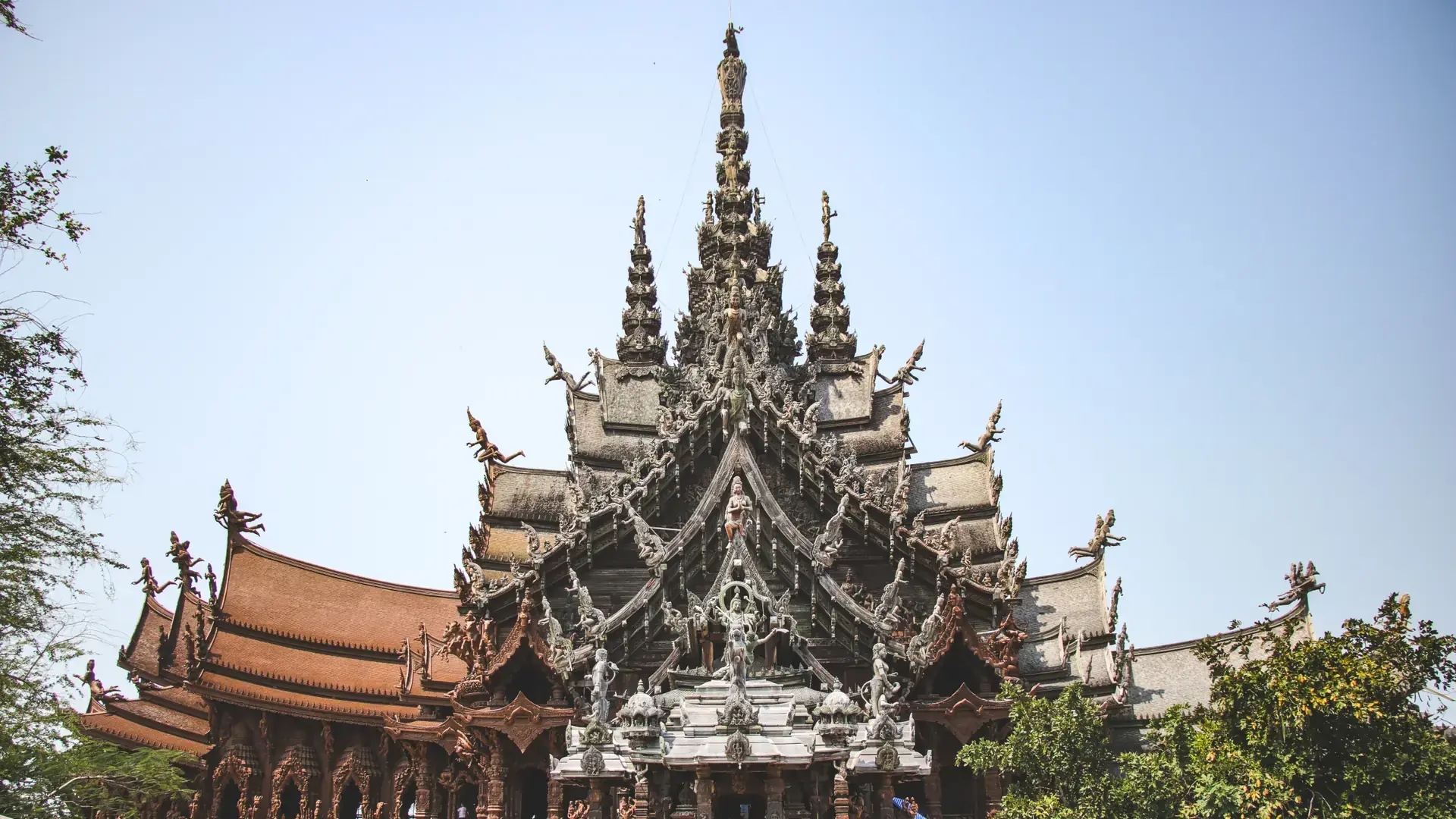 Carved timber exterior of the Sanctuary of Truth, illustrating the wider Pattaya region