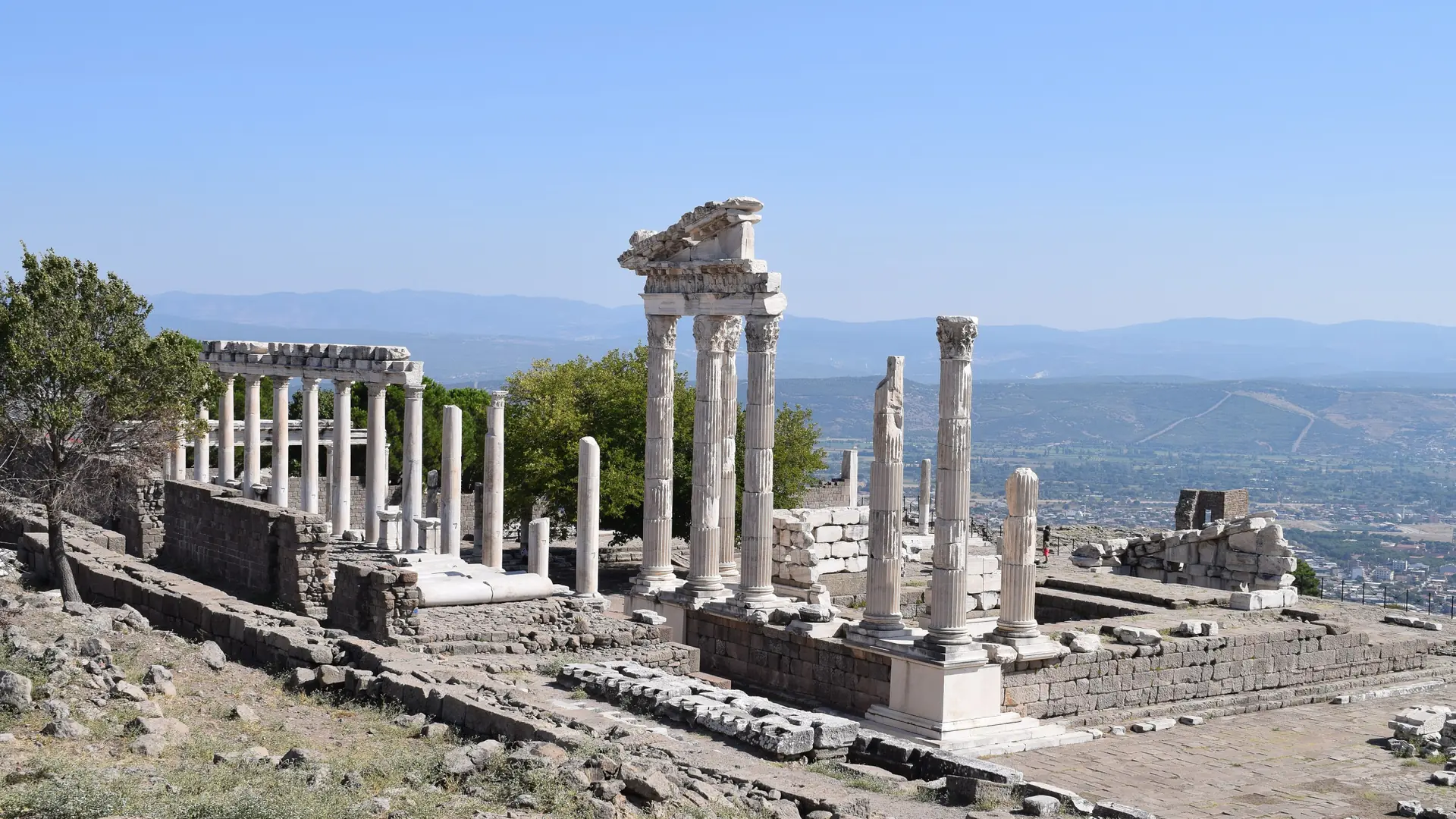 Columns of the Pergamon royal palace ruins overlooking Bergama